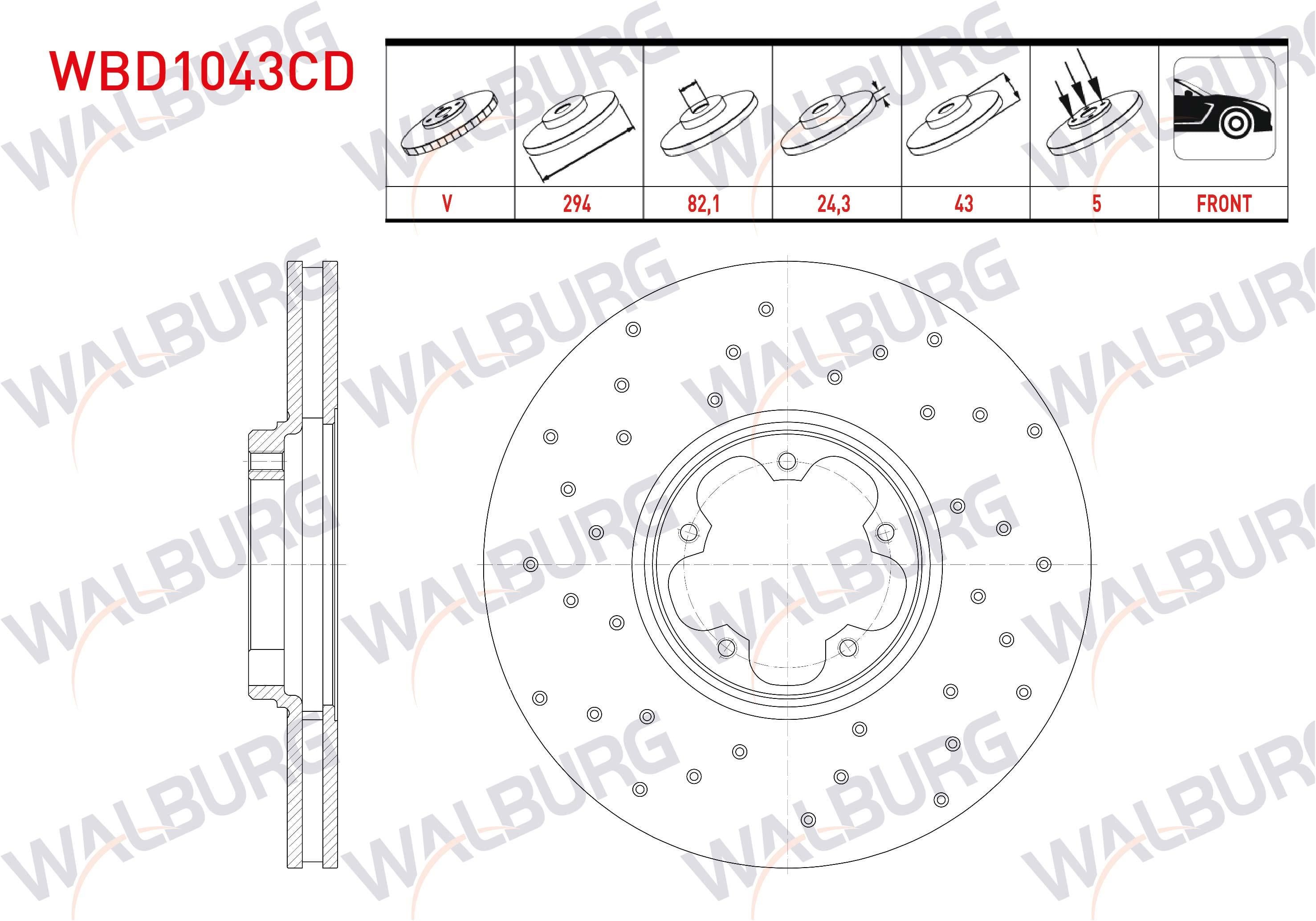 FREN DISKI ON HAVALI KAPLAMALI PERFORMANS DELIKLI 5 BJN 294X24,3X82,1X43 FORD TRANSIT (FA_ _) 2.4 TDCI ARKADAN ITISLI 2000-2006