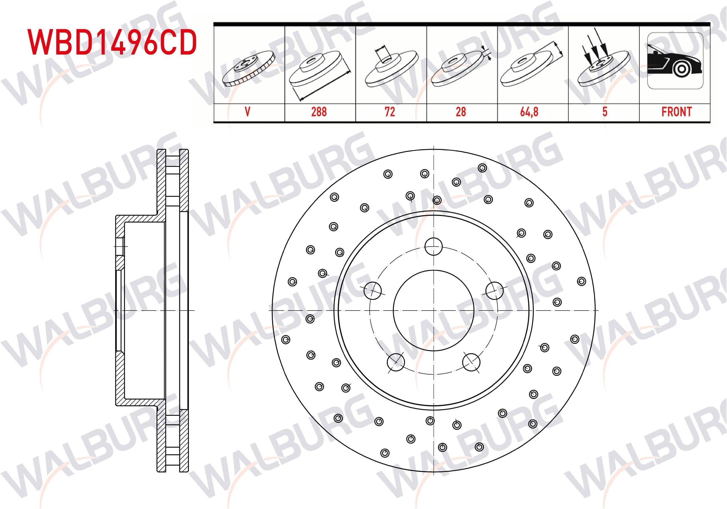 FREN DISKI ON HAVALI KAPLAMALI PERFORMANS DELIKLI 5 BJN 288X28X72X64,8 JEEP CHEROKEE (KJ) 3.7 - 2.4 - 2.8 CRD 2001-2008