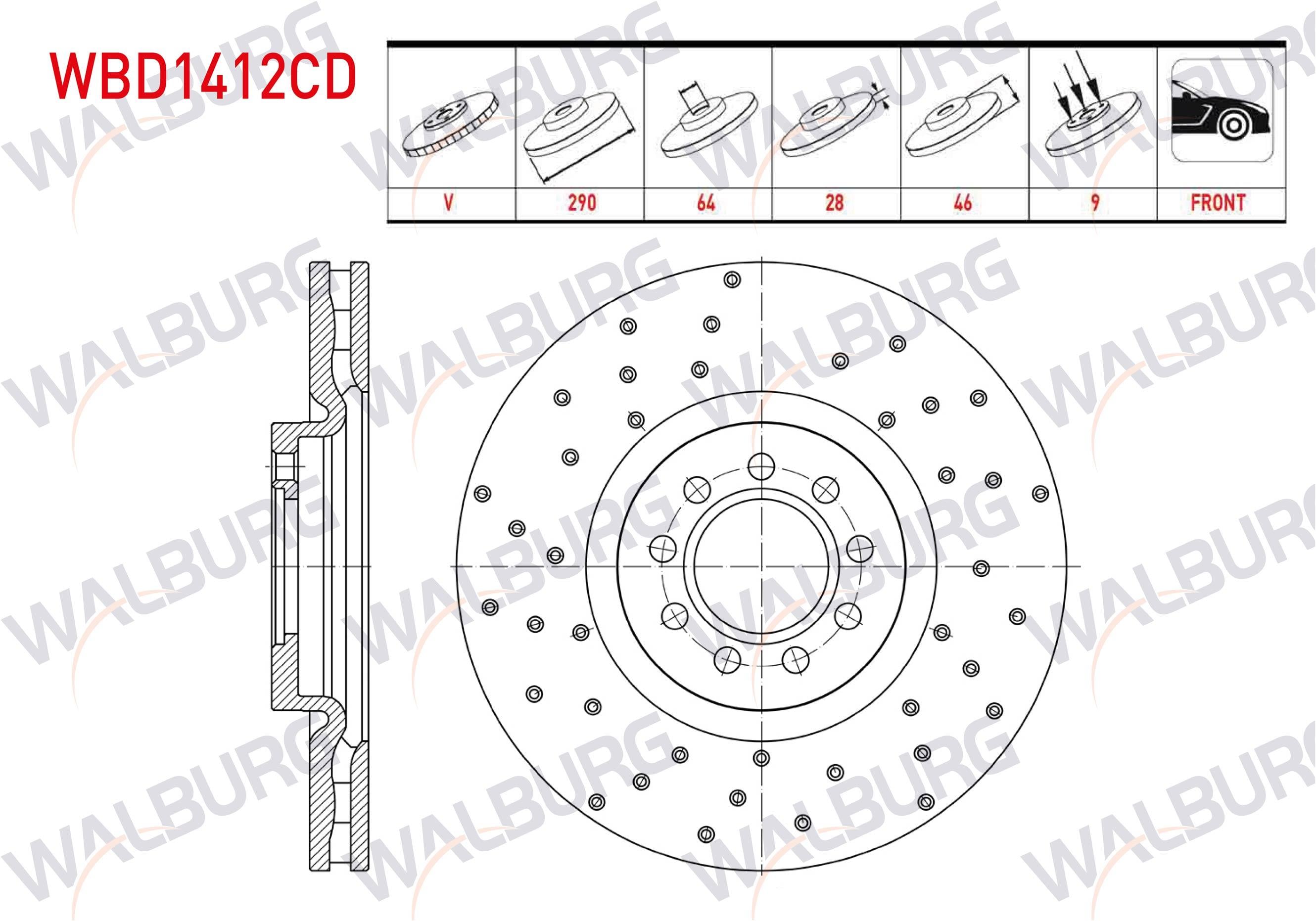FREN DISKI ON HAVALI KAPLAMALI PERFORMANS DELIKLI 9 BJN 290X28X64X46 IVECO DAILY III 2.8 D 1999-2006/ DAILY IV 2.3 - 3.0 D 2006-2011/ DAILY V 2.3 D 8 2011-2014/ DAILY VI (70 C15) 2.3 D - 3.0 D 2014-