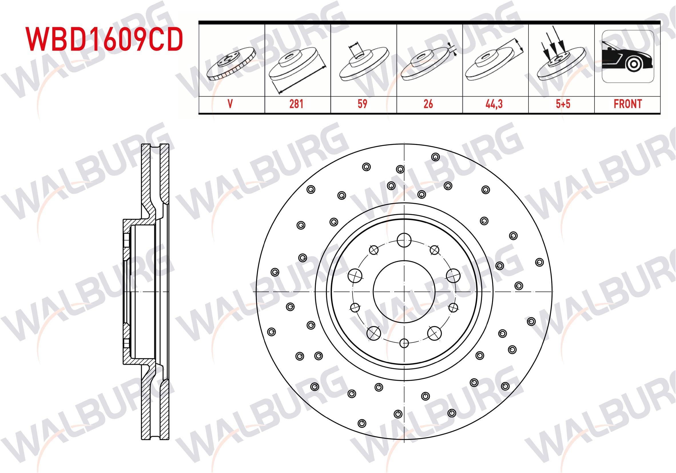 FREN DISKI ON HAVALI KAPLAMALI PERFORMANS DELIKLI 5 BJN 281X26X59X44,3 FIAT EGEA CROSS EURO 6 2021-