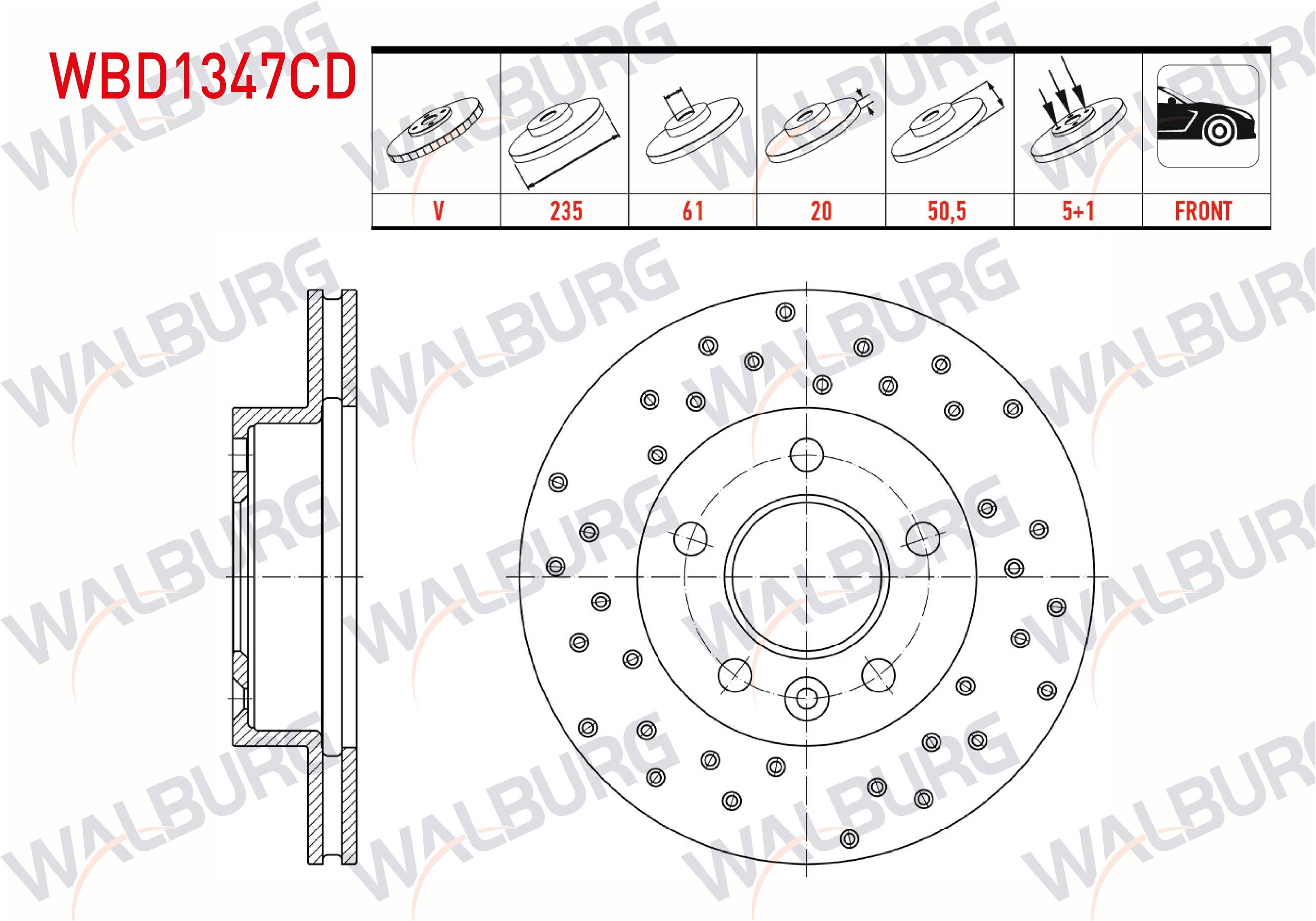 FREN DISKI ON HAVALI KAPLAMALI PERFORMANS DELIKLI 5 BJN 235X20X61X50,5 DACIA LOGAN PICK-UP 1.5 DCI 2007-