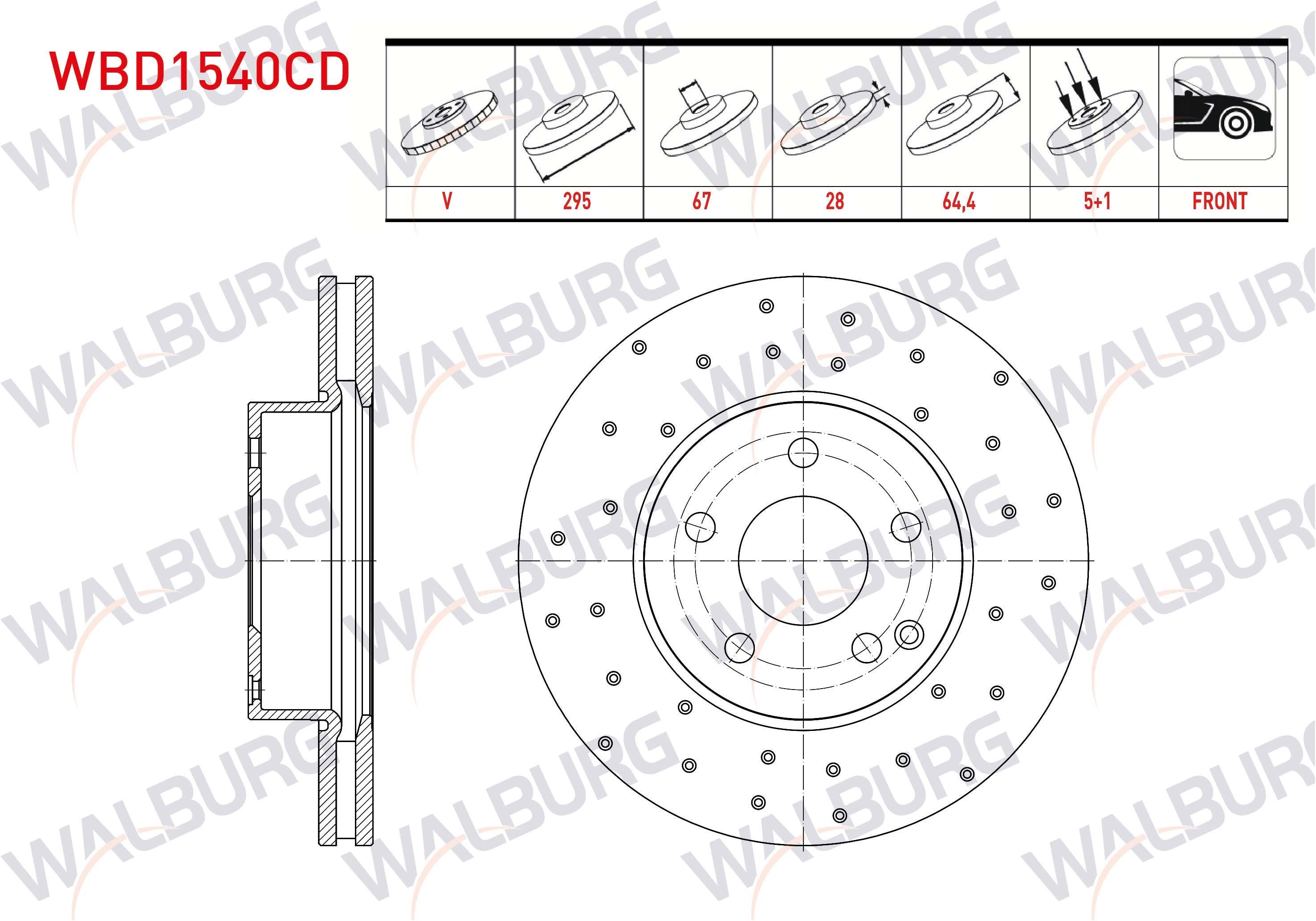 FREN DISKI ON HAVALI KAPLAMALI PERFORMANS DELIKLI MERCEDES C CLASS (W204) C 200 5 BIJON 295X28X67X64,4 2007-2014