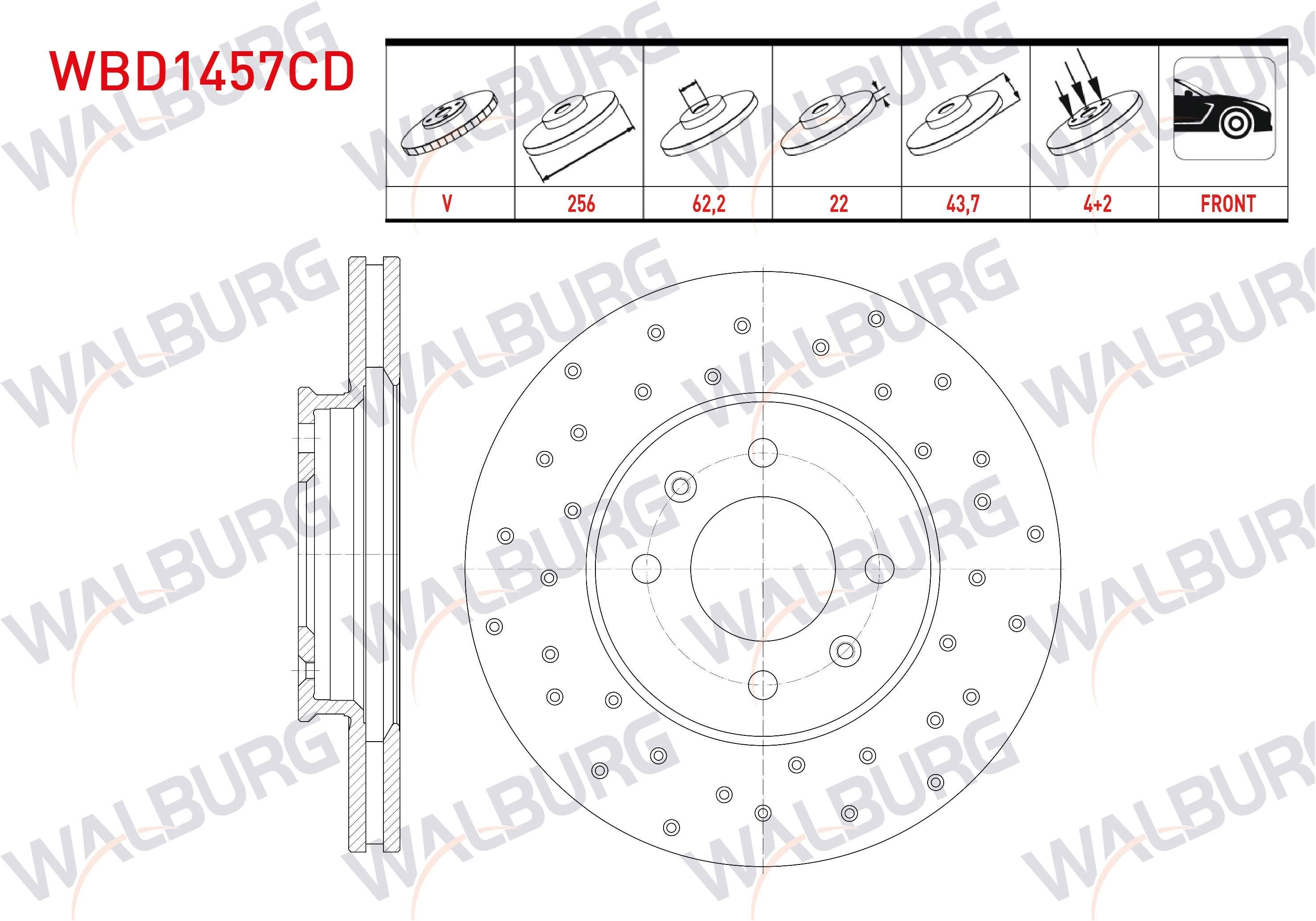 FREN DISKI ON HAVALI KAPLAMALI PERFORMANS DELIKLI 4 BJN 256X22X62,2X43,7 HYUNDAI I20 1.2 2015-