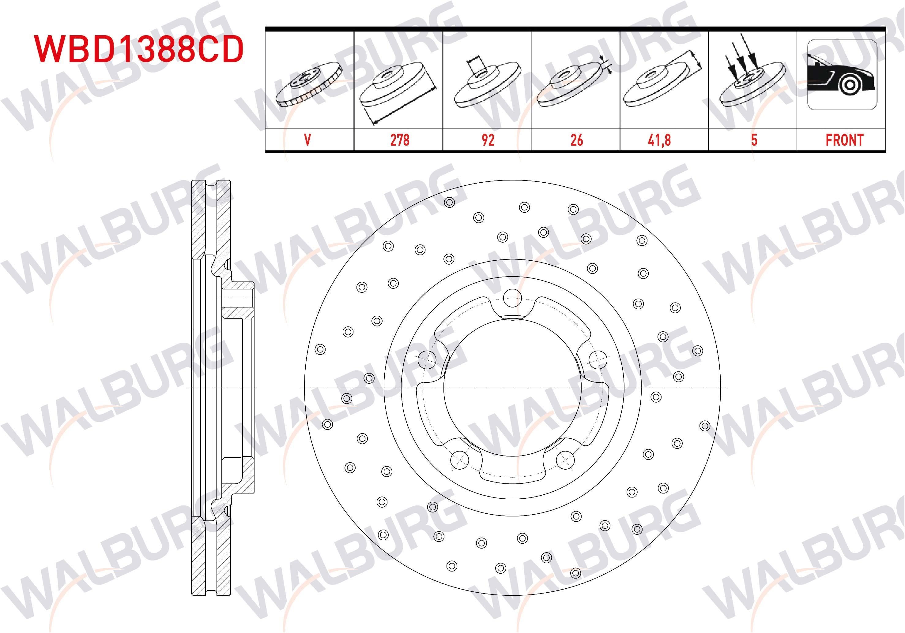 FREN DISKI ON HAVALI KAPLAMALI PERFORMANS DELIKLI 5 BJN 278X26X92X41,8 KIA BONGO K2500 2.5 CRDI 2009-