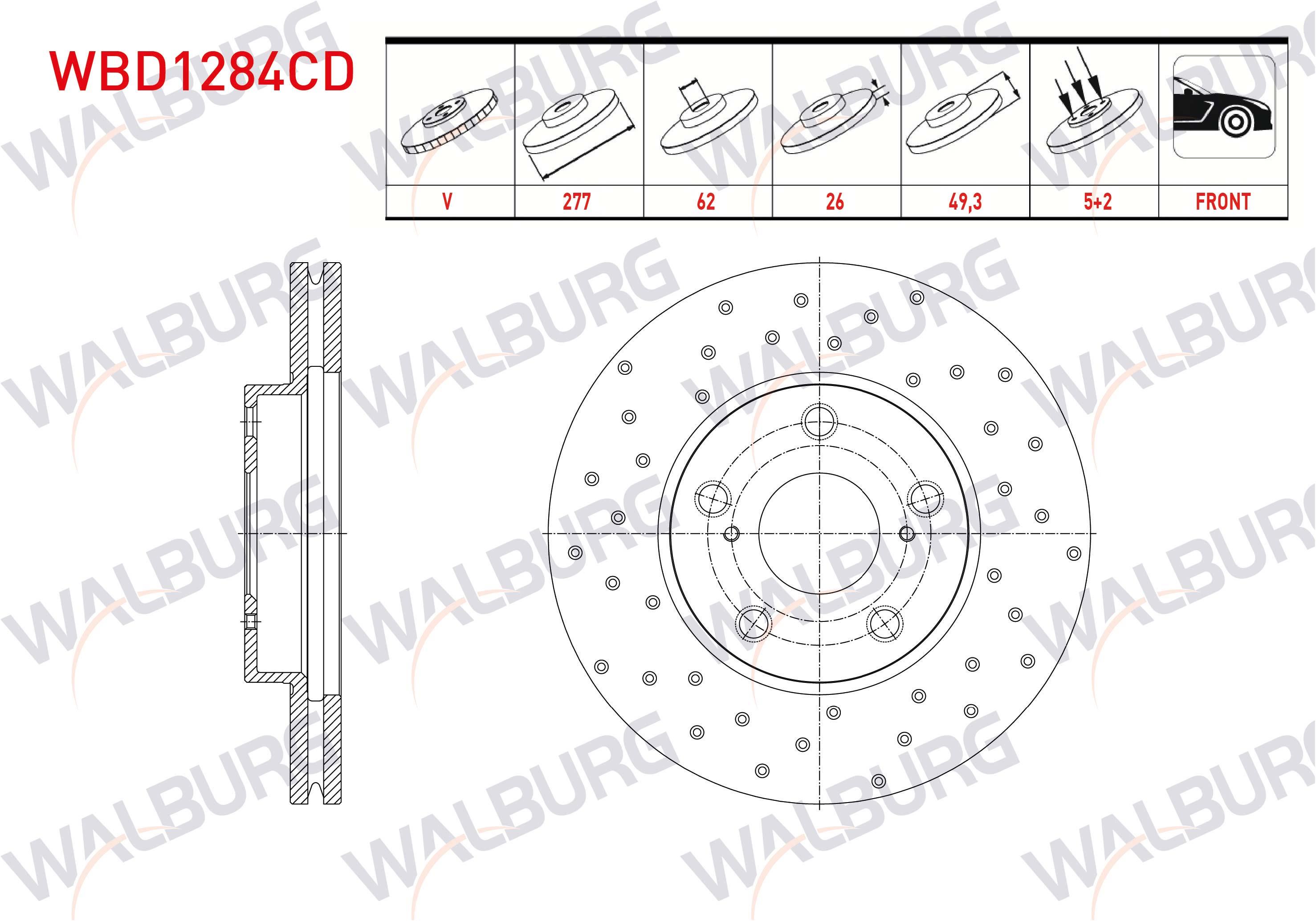 FREN DISKI ON HAVALI KAPLAMALI PERFORMANS DELIKLI 5 BJN 277X26X62X49.3 TOYOTA AURIS (NZE18,ZRE18) 1.6 2012-