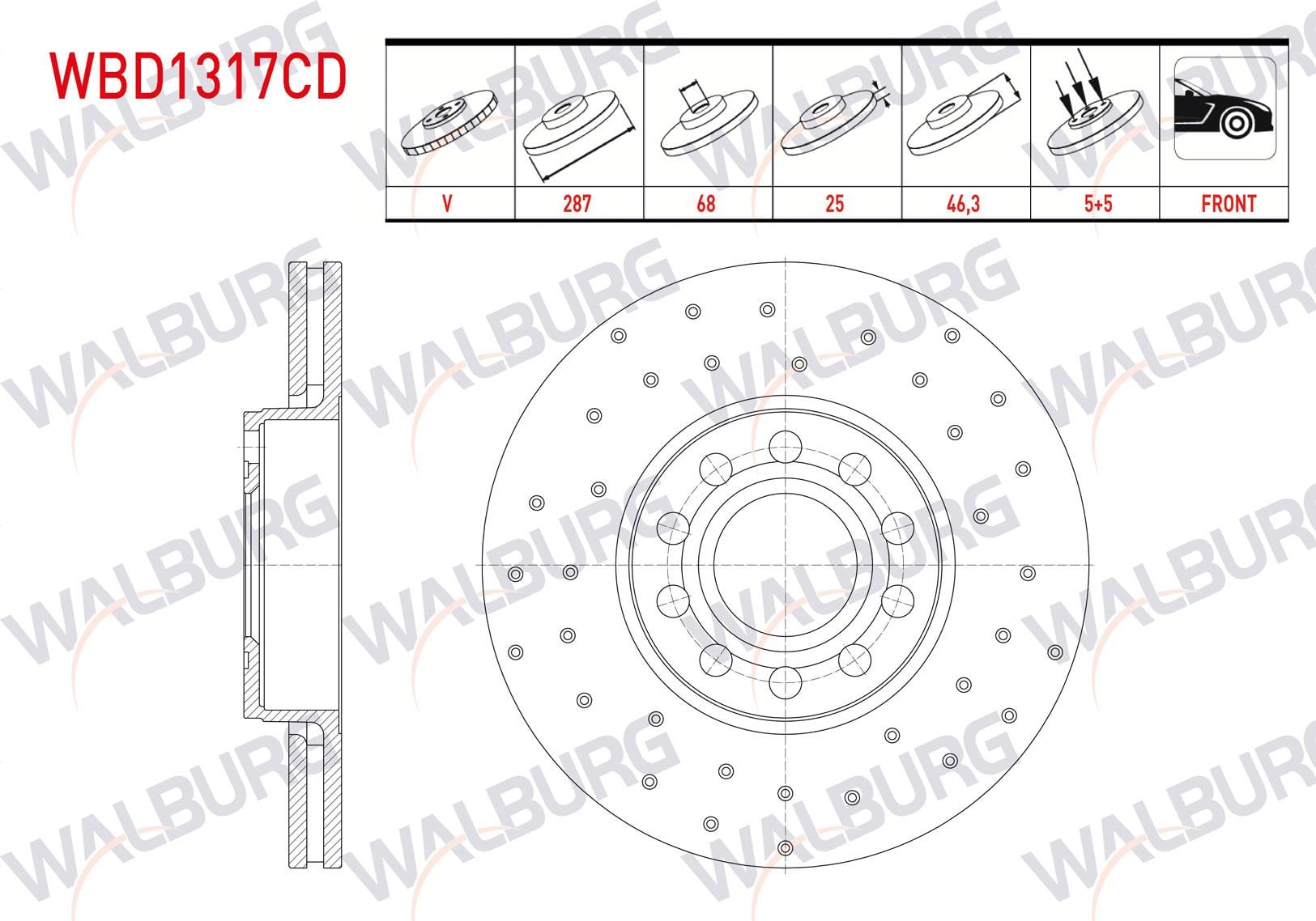 FREN DISKI ON HAVALI KAPLAMALI PERFORMANS DELIKLI 5 BJN 287X25X68X46,3 VOLKSWAGEN PASSAT (3B2) 1.9 TDI 1996-2000