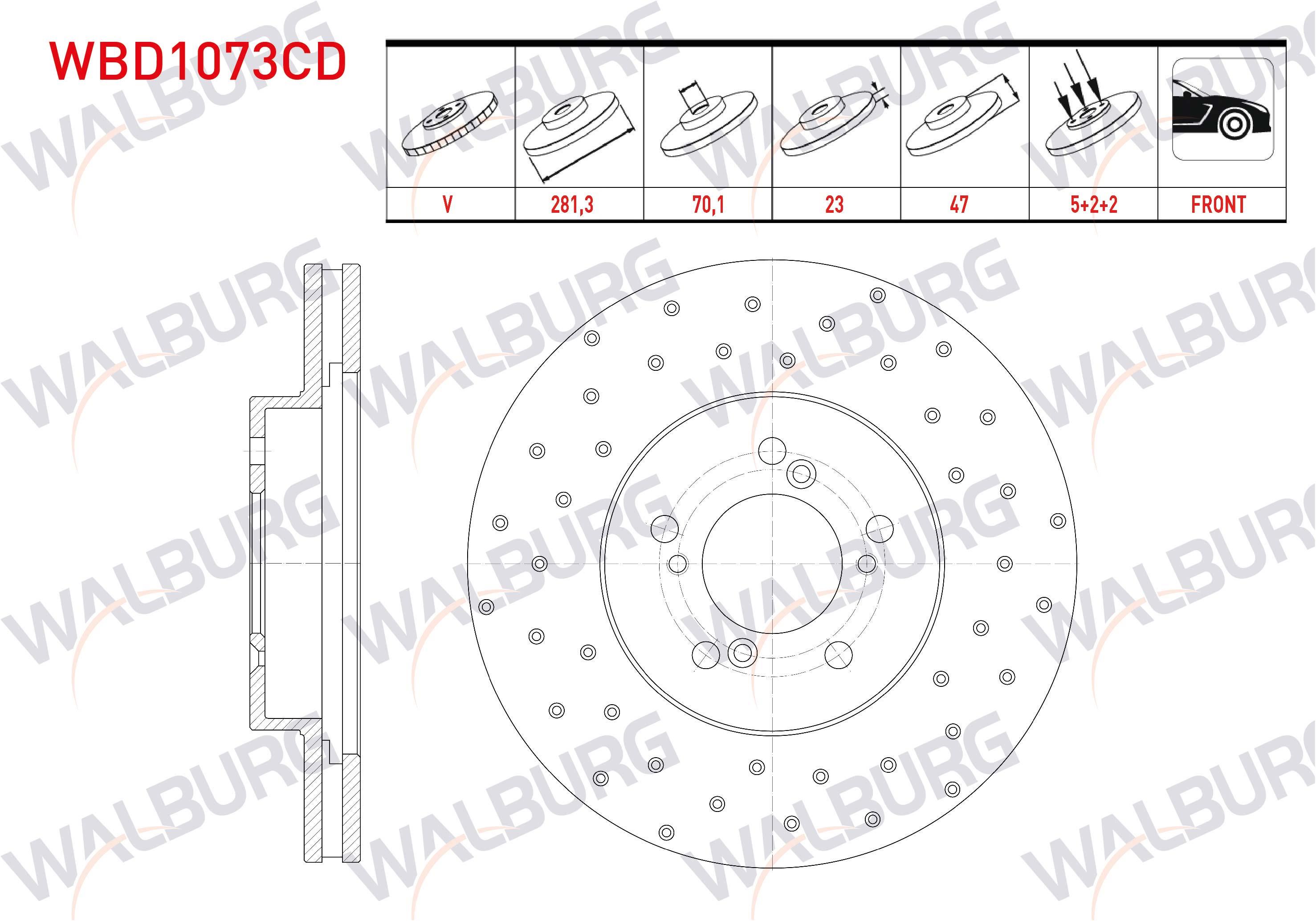 FREN DISKI ON HAVALI KAPLAMALI PERFORMANS DELIKLI 5 BJN 281,3X23X70,1X47 HONDA CR-V I 2.0i 16v 1995-2002 /HR-V (GH) 1.6 1999-