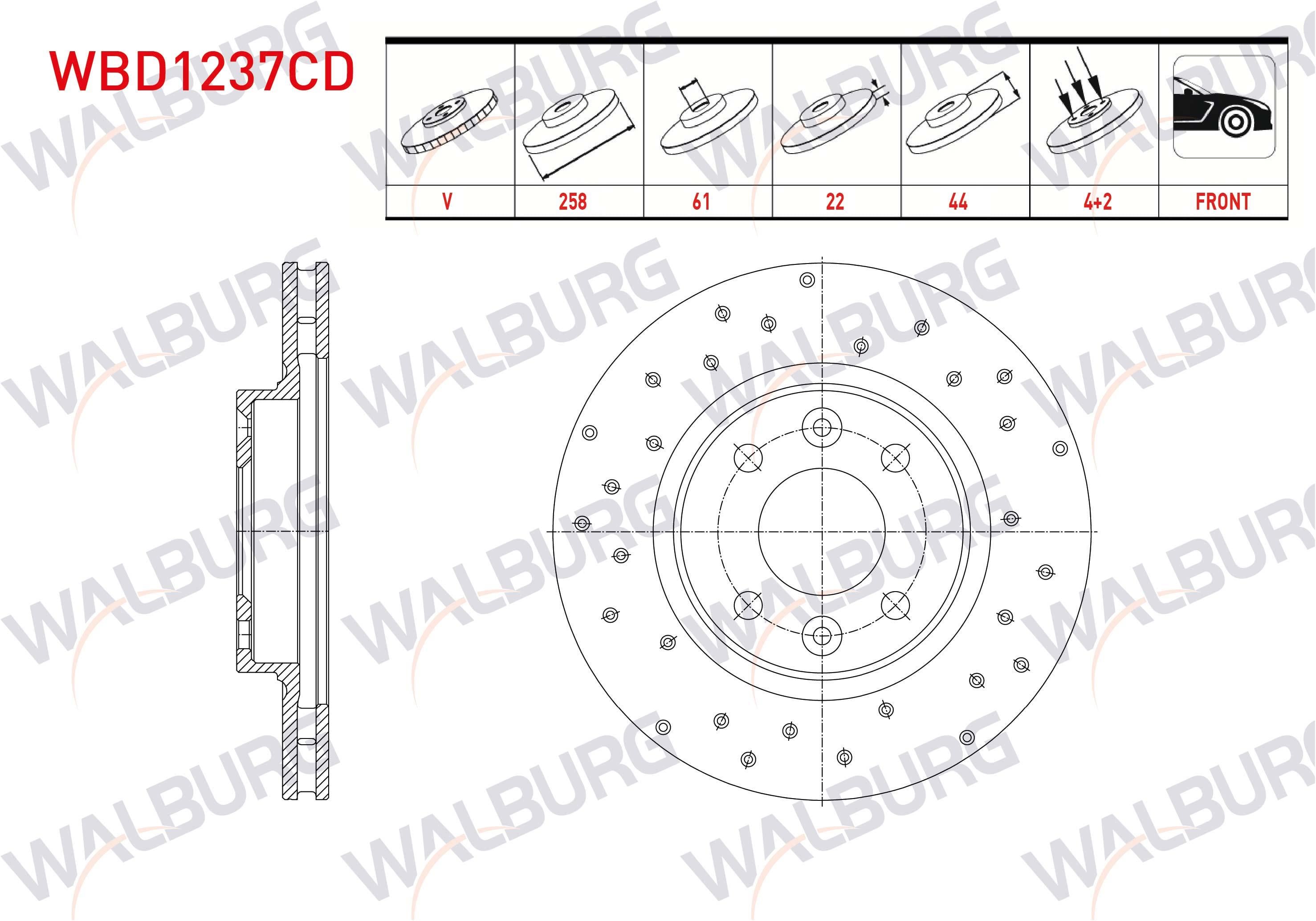 FREN DISKI ON HAVALI KAPLAMALI PERFORMANS DELIKLI 4 BJN 258X22X44X61 RENAULT CLIO IV 1.5 DCI 2012-