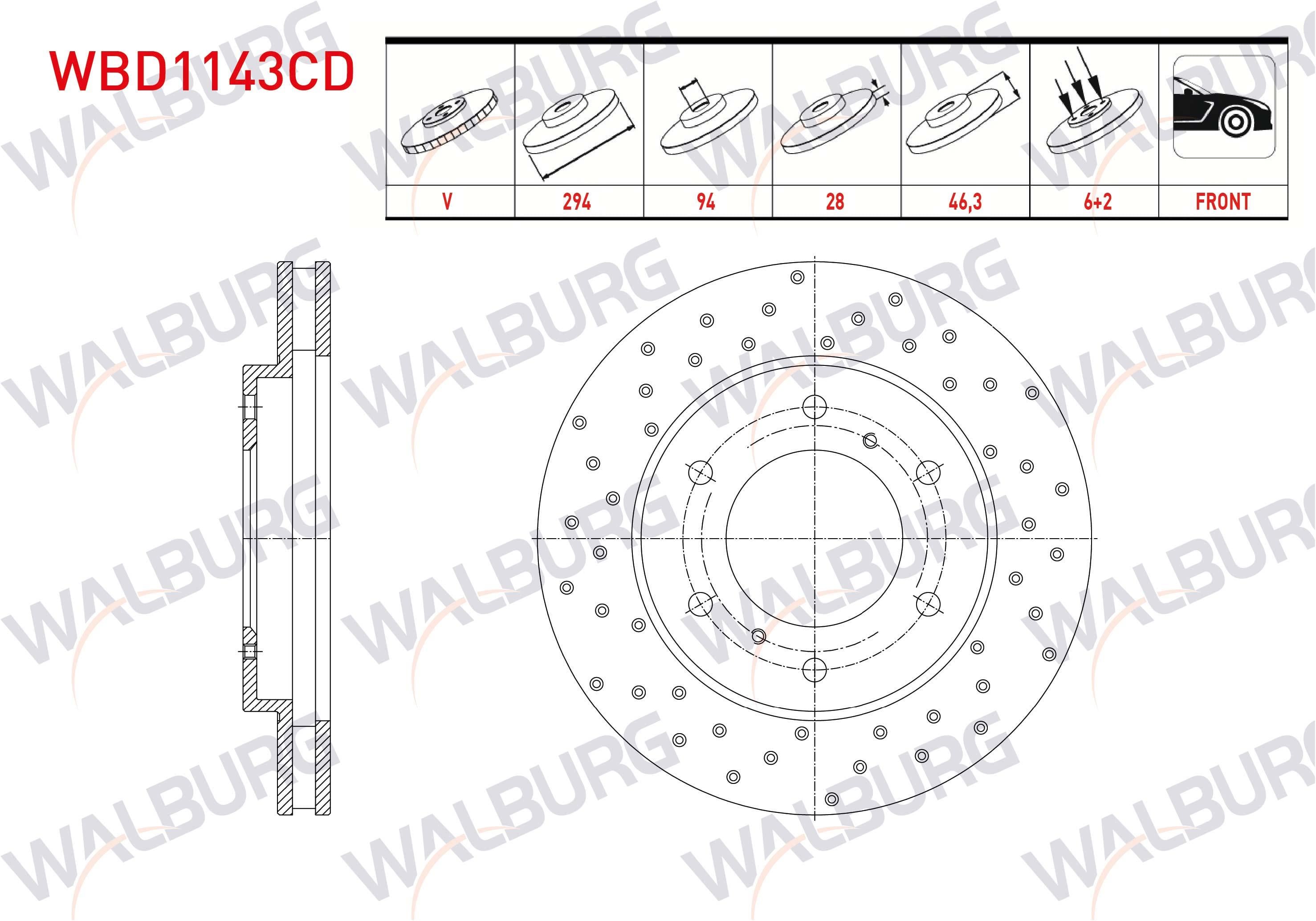 FREN DISKI ON HAVALI KAPLAMALI PERFORMANS DELIKLI 6 BJN 294X28X94X46,3 MITSUBISHI L 200 2.5 DID 4X4 6 BIJON 2004-