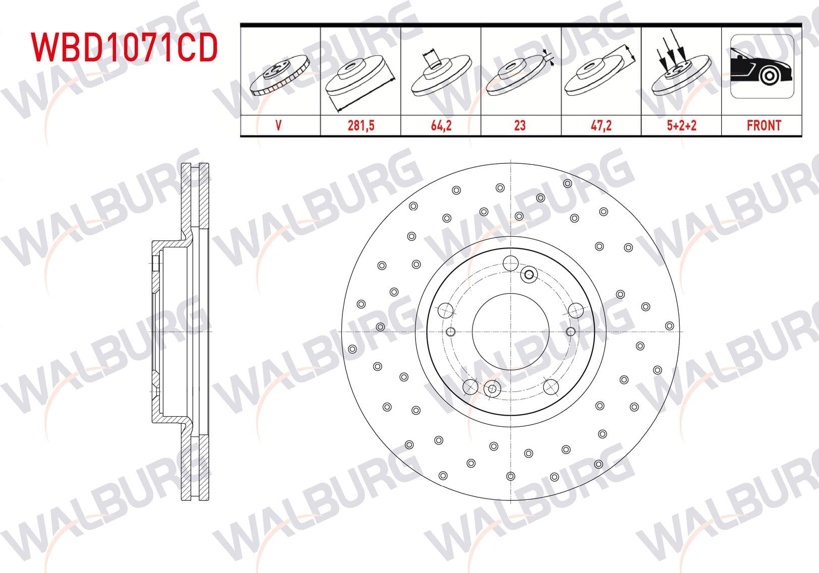 FREN DISKI ON HAVALI KAPLAMALI PERFORMANS DELIKLI 5 BJN 281,5X23X64,2X47,2 HONDA CIVIC VIII 05-12/CIVIC VII 1.6i - 1.8 I-VTEC - 2.0 I-VTEC 00-06/CIVIC IX 1.6i-1.4 12-16/CIVIC X 1.0 1.6 iVTEC 16-
