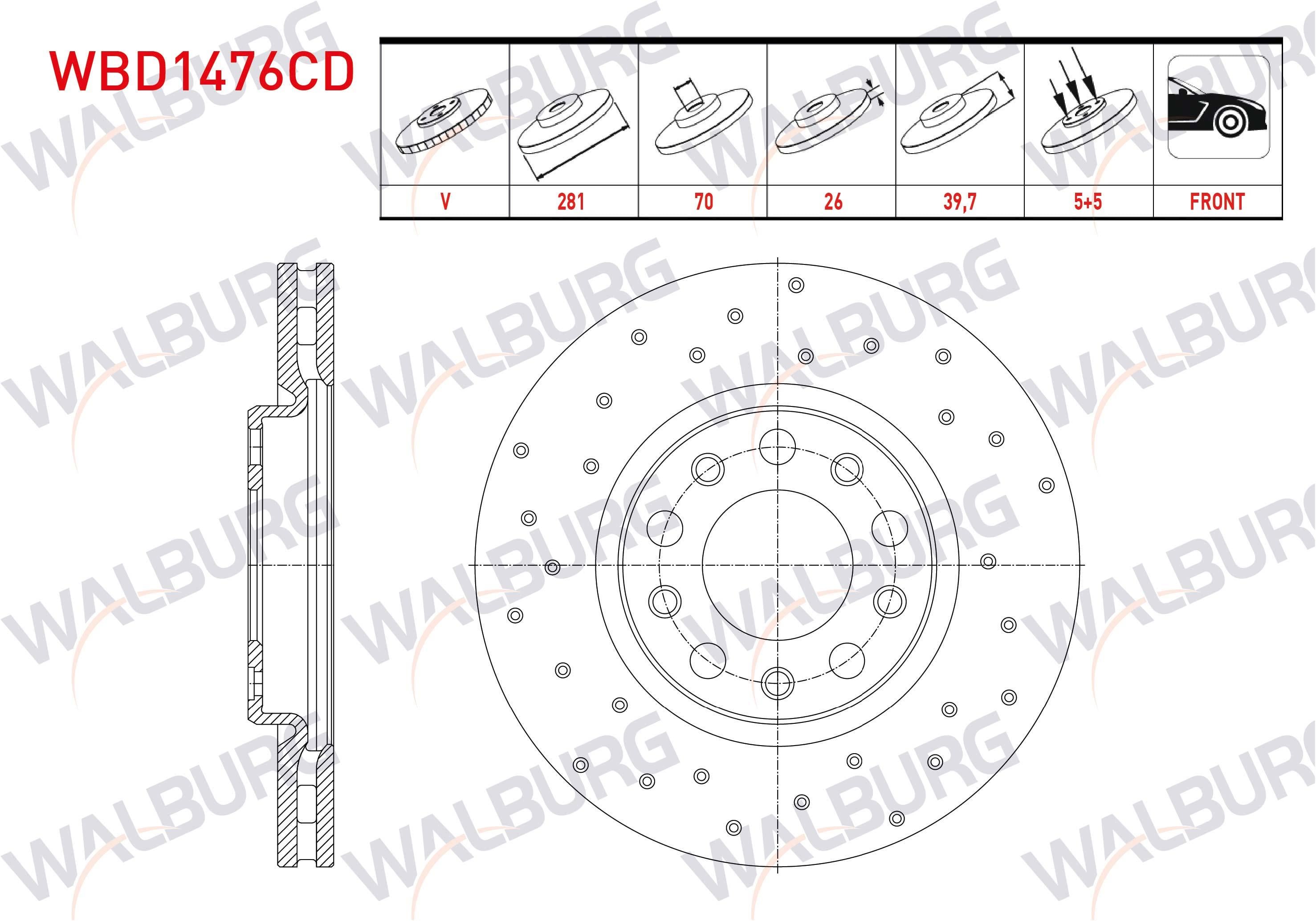 FREN DISKI ON HAVALI KAPLAMALI PERFORMANS DELIKLI 5 BJN 281X26X70X39,7 FIAT 500X 1.3 MJT 2014-