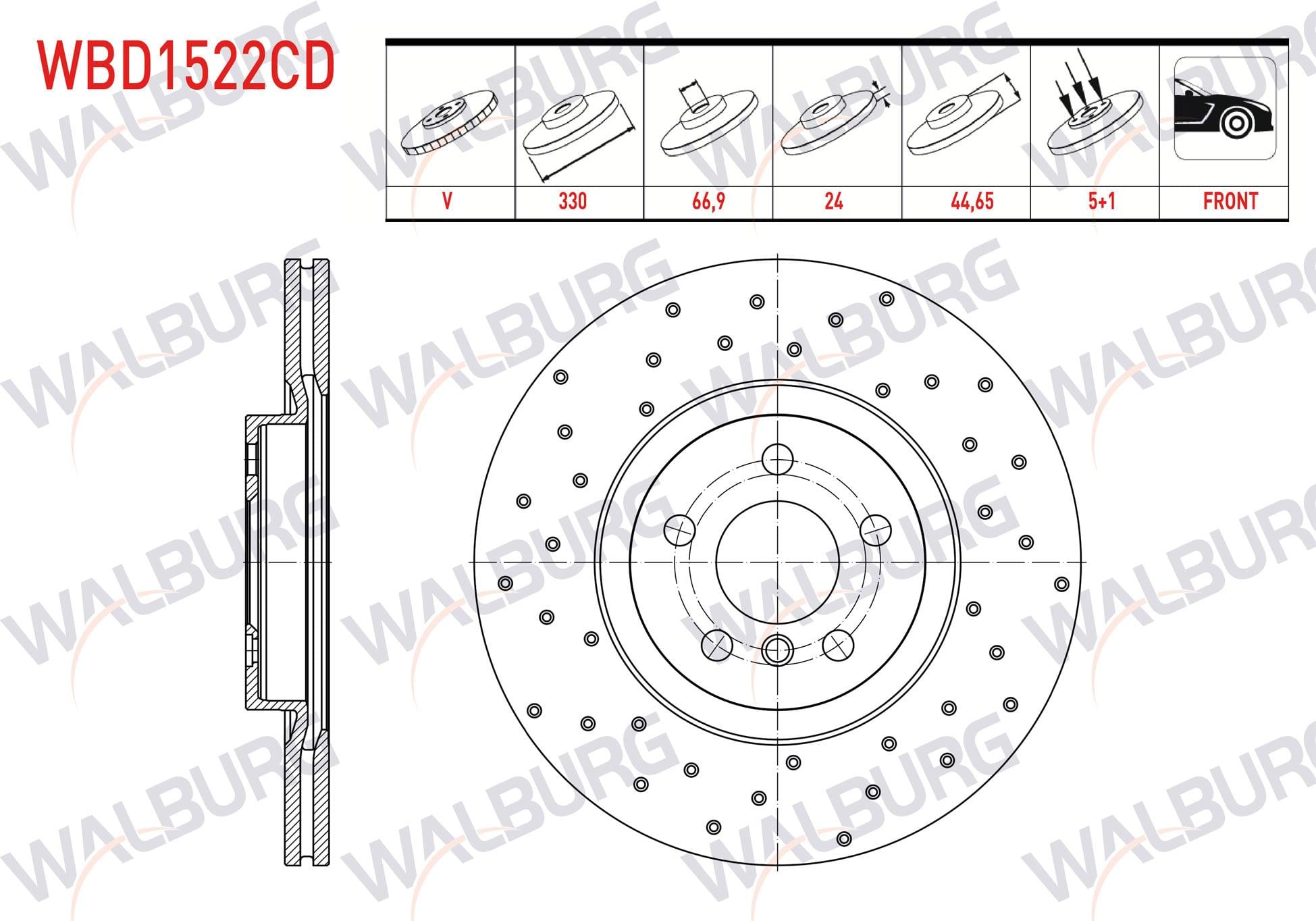 FREN DISKI ON HAVALI KAPLAMALI PERFORMANS DELIKLI 5 BJN 330X24X66,9X45,4 BMW X1 (F48) 2.0 D - 2.0i 2014- / 2 SERISI (F45) 220 D 2014-