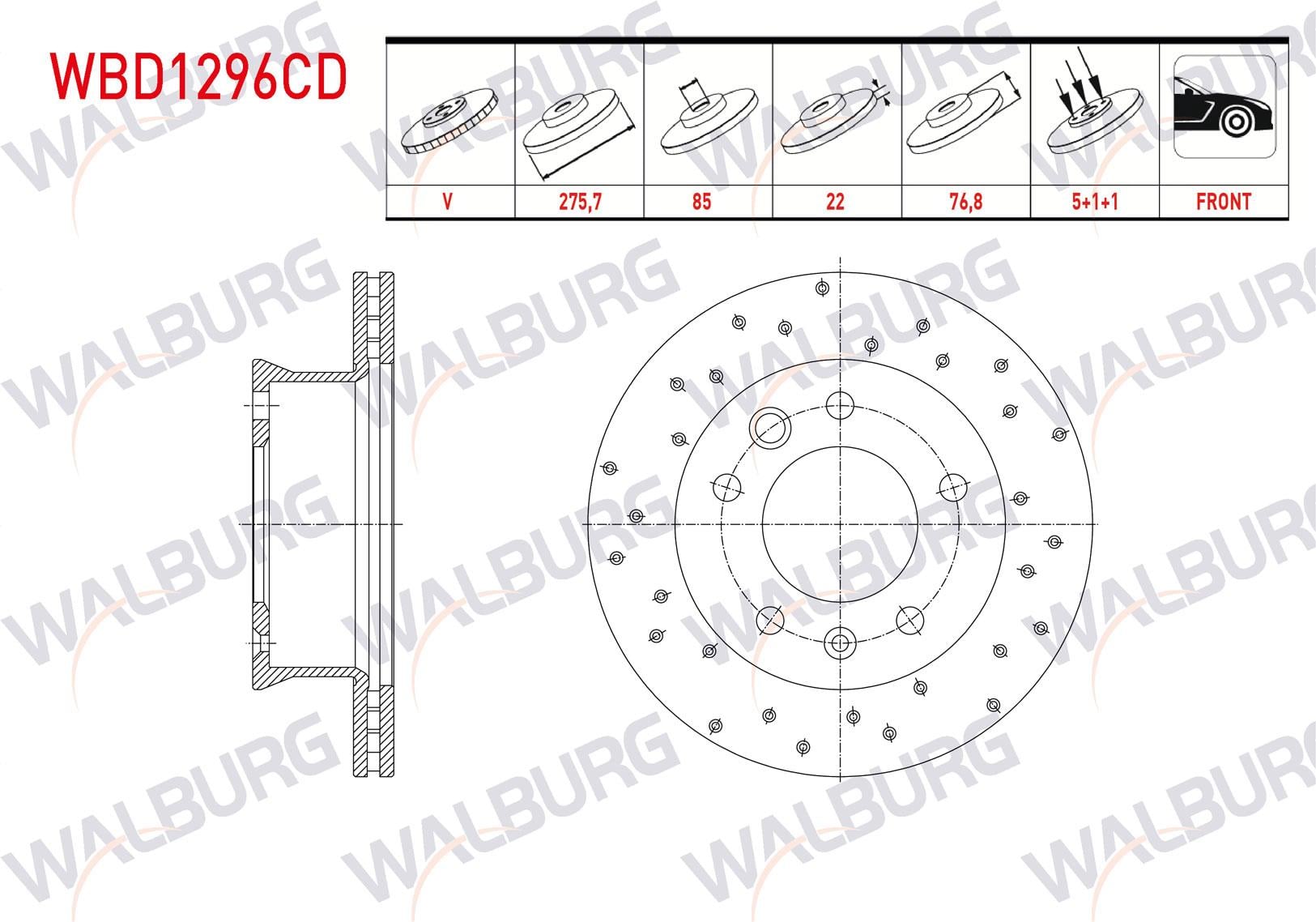 FREN DISKI ON HAVALI KAPLAMALI PERFORMANS DELIKLI 5 BJN 275,7X22X85X76,8 VOLKSWAGEN LT 28-46 II (2DA,2DD,2DH) 2.5 TDI 1996-2006