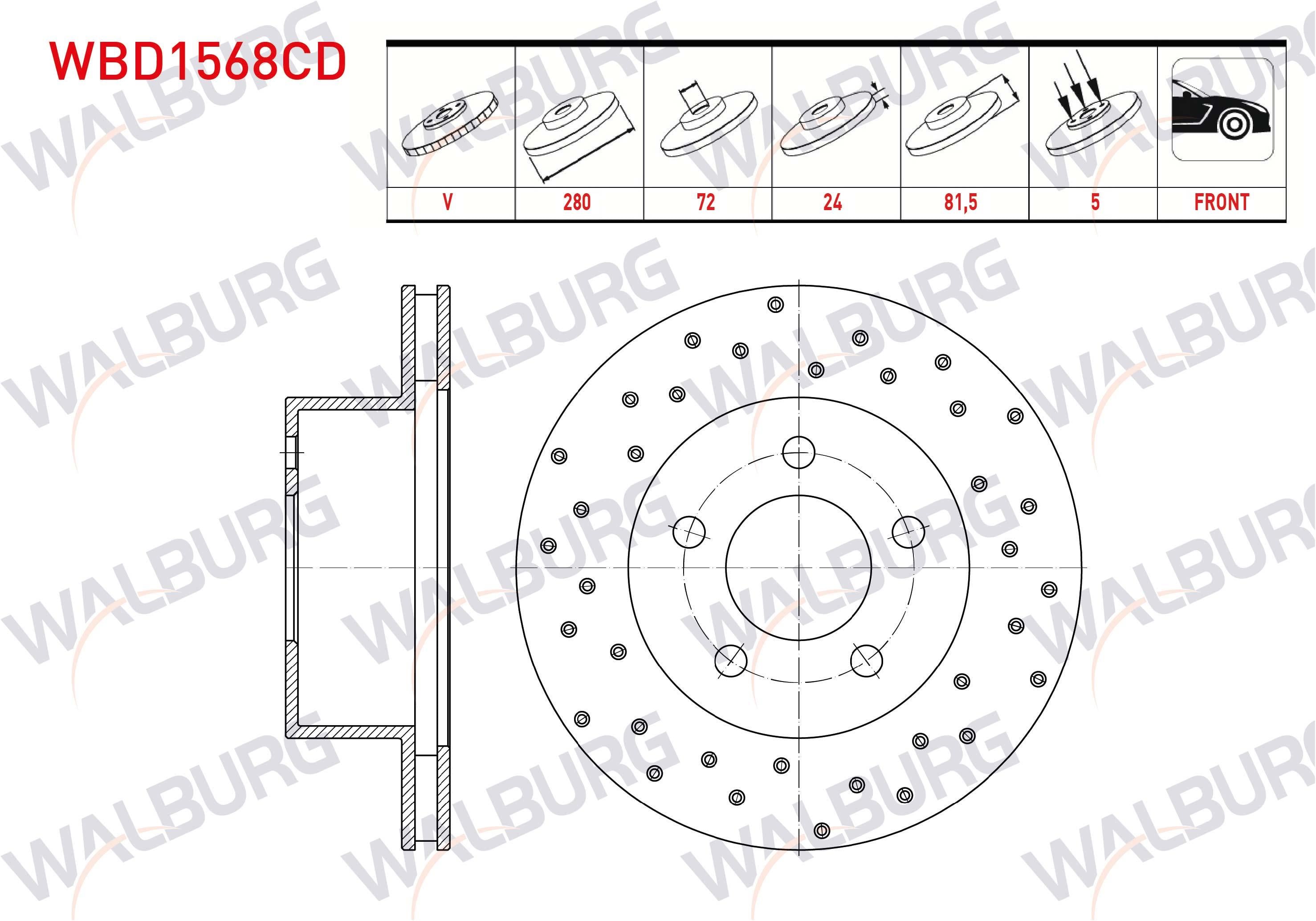 FREN DISKI ON HAVALI KAPLAMALI PERFORMANS DELIKLI 5 BJN 280X24X72X81,5 JEEP CHEROKEE (XJ) 2.5 TD 1984-2001