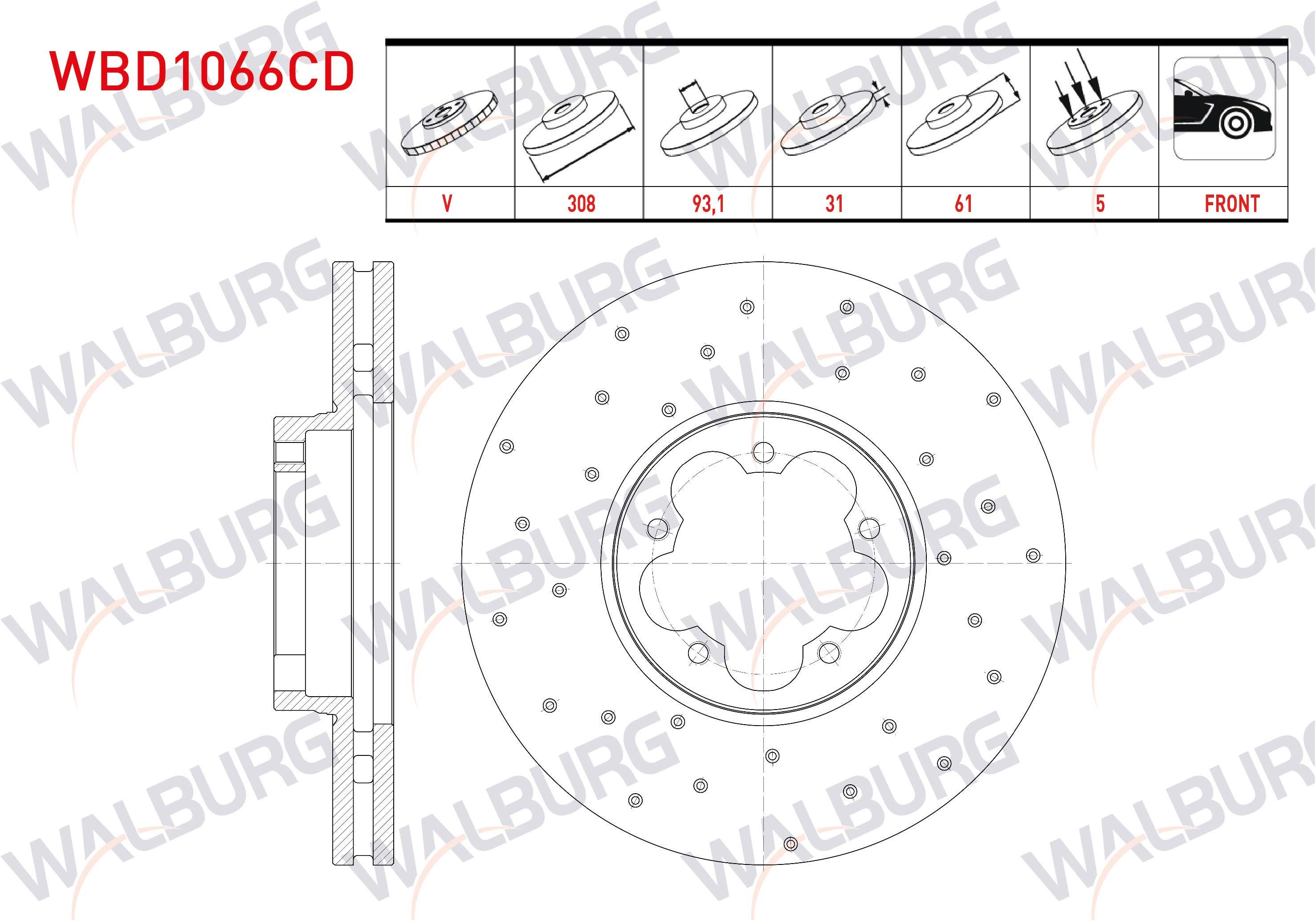 FREN DISKI ON HAVALI KAPLAMALI PERFORMANS DELIKLI 5 BJN 308X31X93,1X61 FORD TRANSIT (V363) 2.2 TDCI CIFT TEKER 2014-