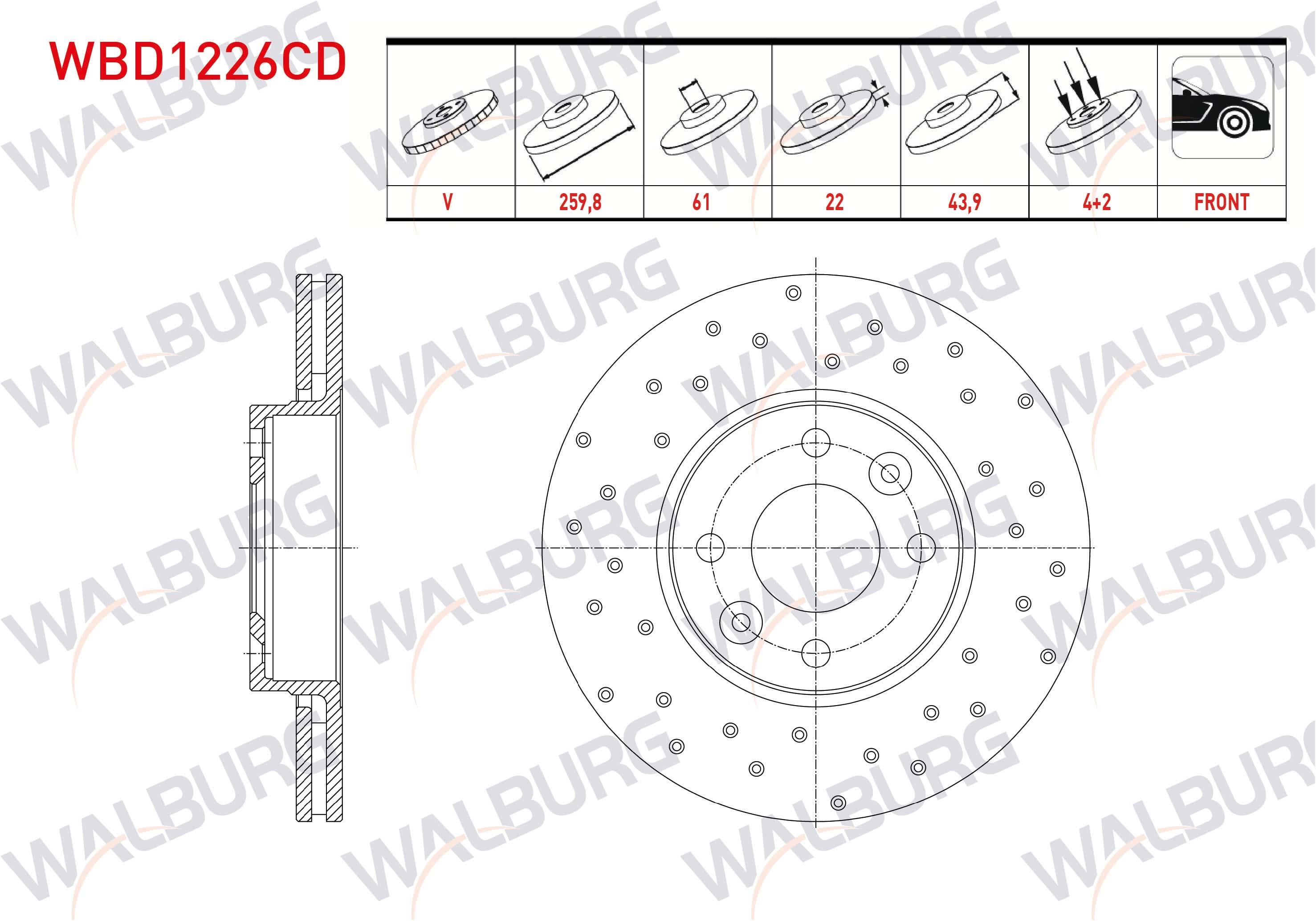 FREN DISKI ON HAVALI KAPLAMALI PERFORMANS DELIKLI 4 BJN 259,8X22X61X43,9 RENAULT MODUS 1.4i 16v 2004-