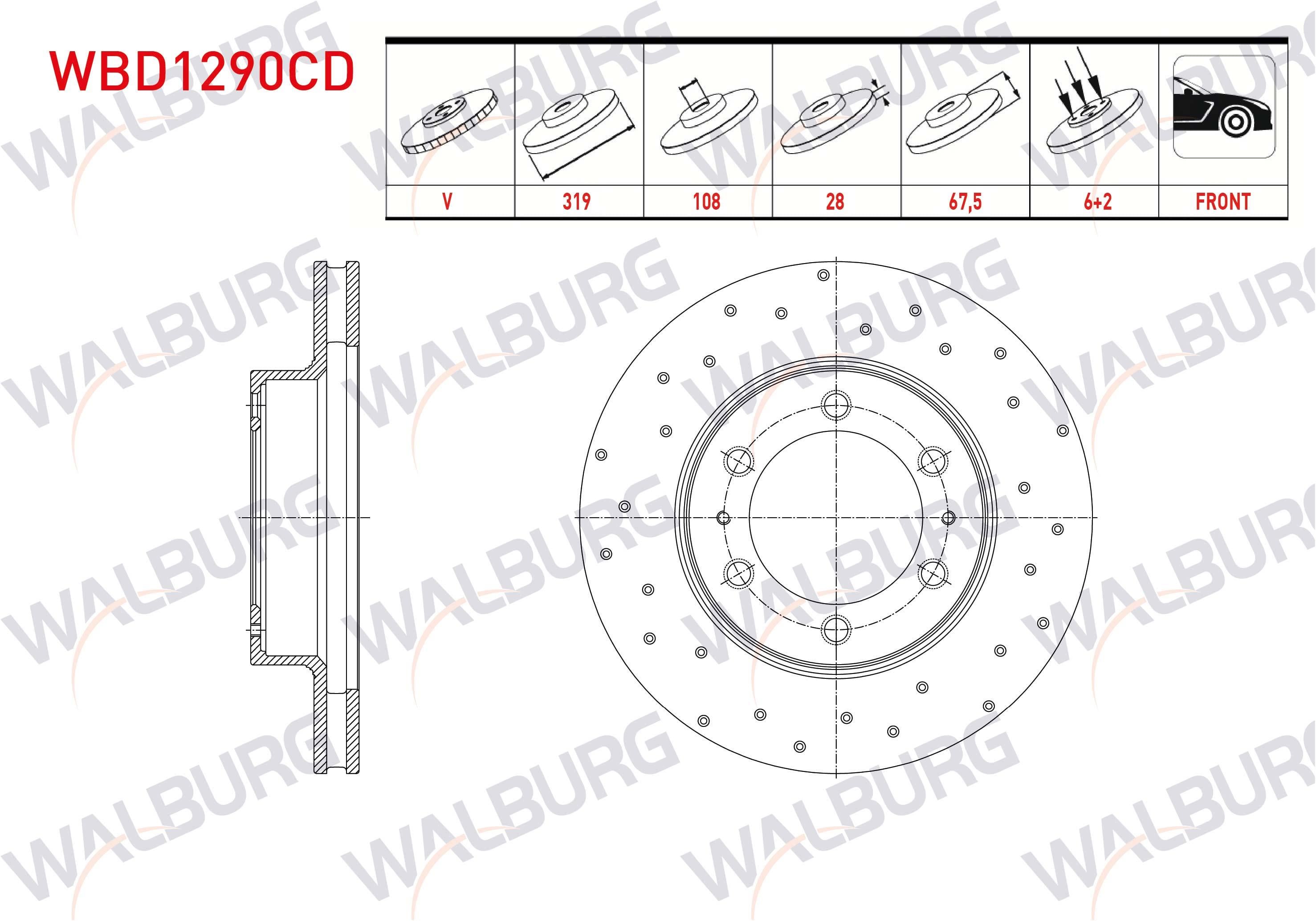 FREN DISKI ON HAVALI KAPLAMALI PERFORMANS DELIKLI 6 BJN 319X28X108X67,5 TOYOTA HI-LUX VIII REVO PICK UP 2.4 D 2015-