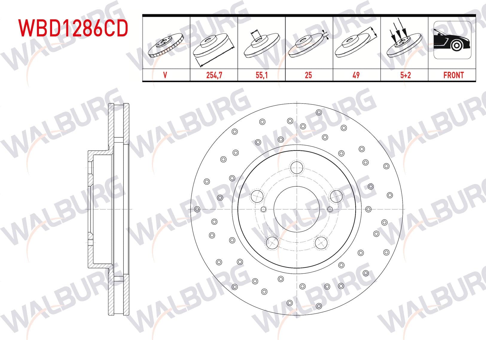 FREN DISKI ON HAVALI KAPLAMALI PERFORMANS DELIKLI 5 BJN 254,7X25X55,1X49 TOYOTA CARINA E (_T19_) 1.8i 1992-1997