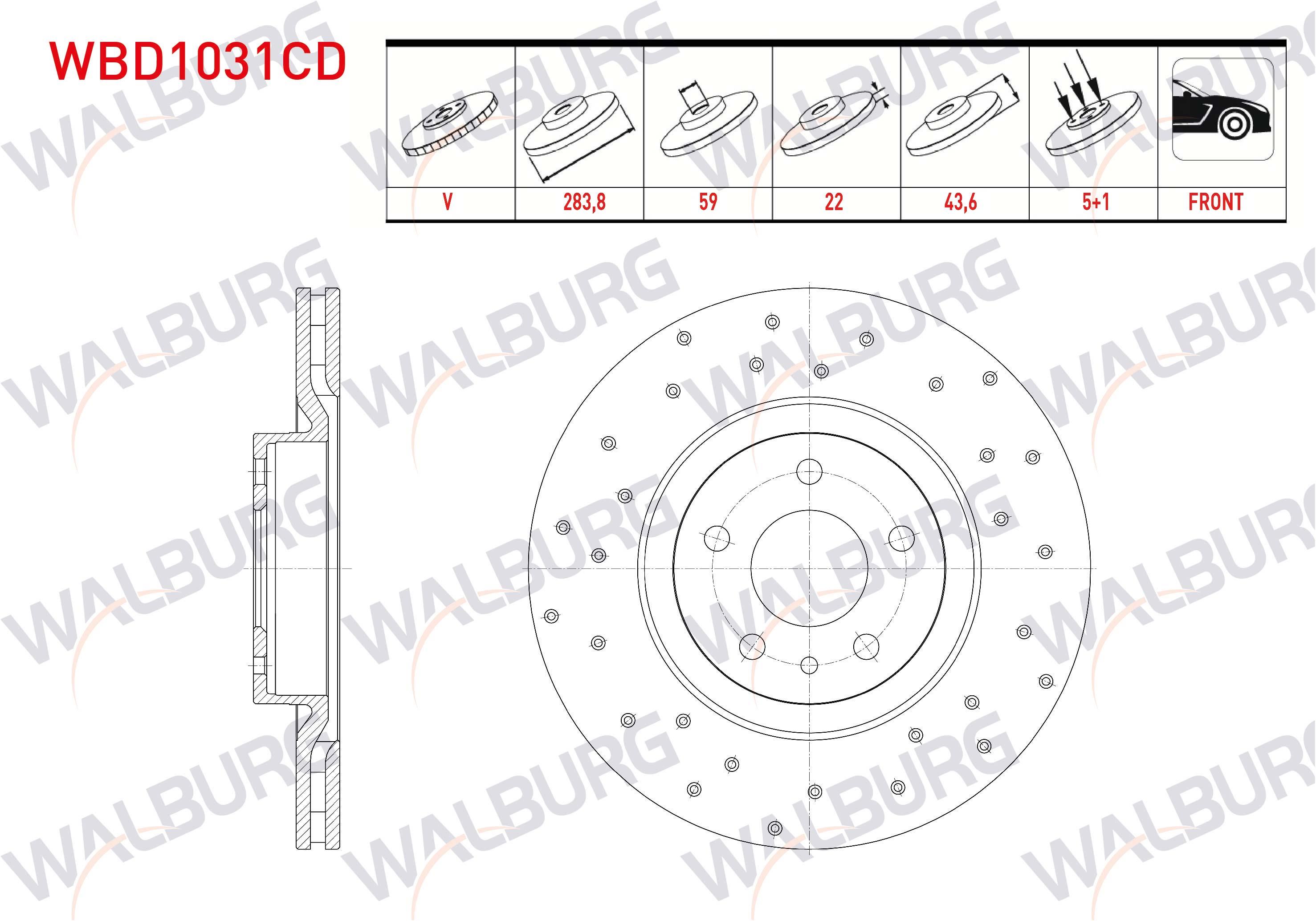 FREN DISKI ON HAVALI KAPLAMALI PERFORMANS DELIKLI 5 BJN 283,8X22X59X43,6 FIAT DOBLO 1.4 2010-