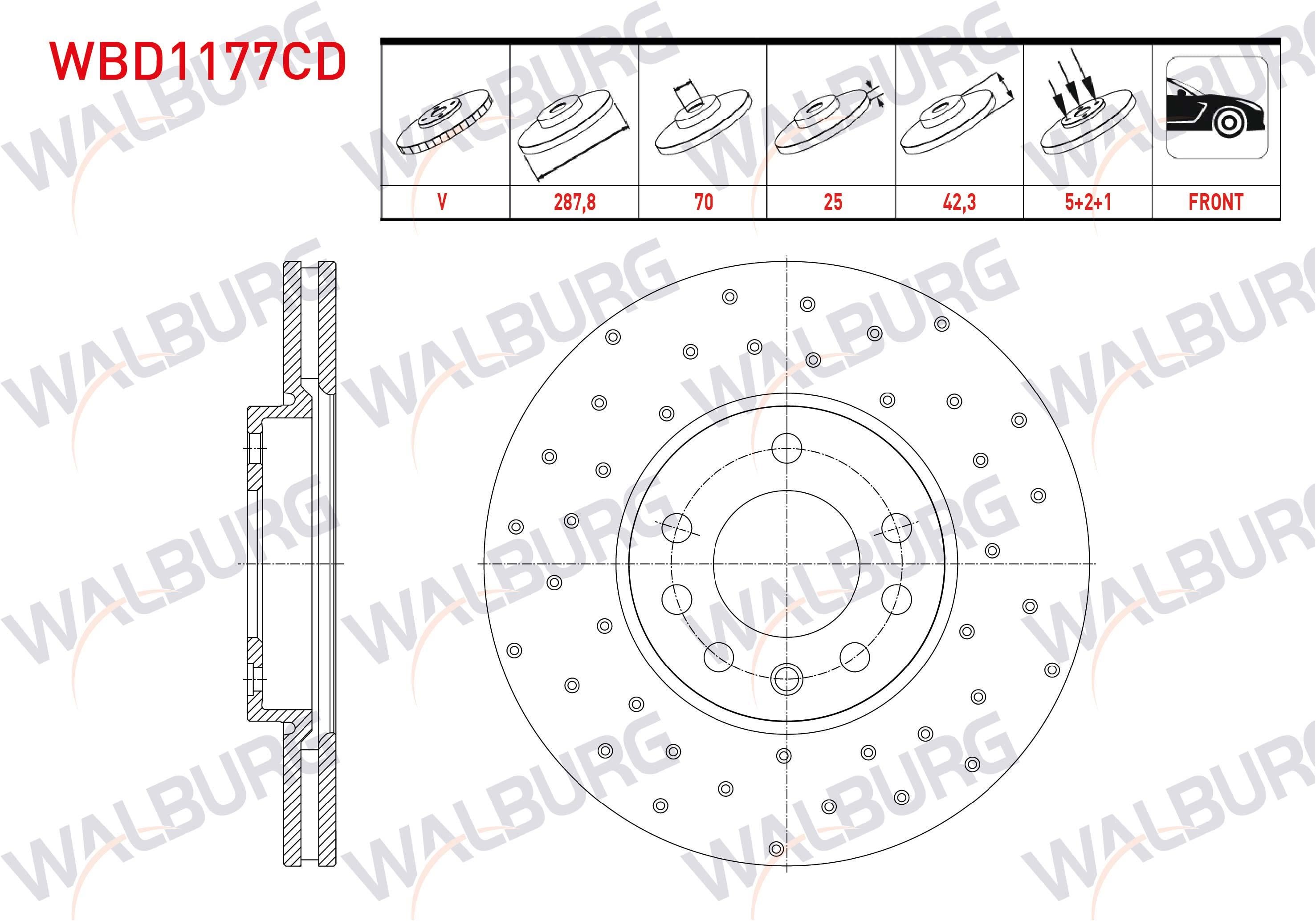 FREN DISKI ON HAVALI KAPLAMALI PERFORMANS DELIKLI 5 BJN 287,8X25X70X42,3 OPEL VECTRA B 2.0i 95-03/ VECTRA B 2.0 DTI 95-03/ VECTRA B 1.6i 95-03/ VECTRA B 2.5 V6 95-03/ CALIBRA A 2.0i - 2.5i 90-97