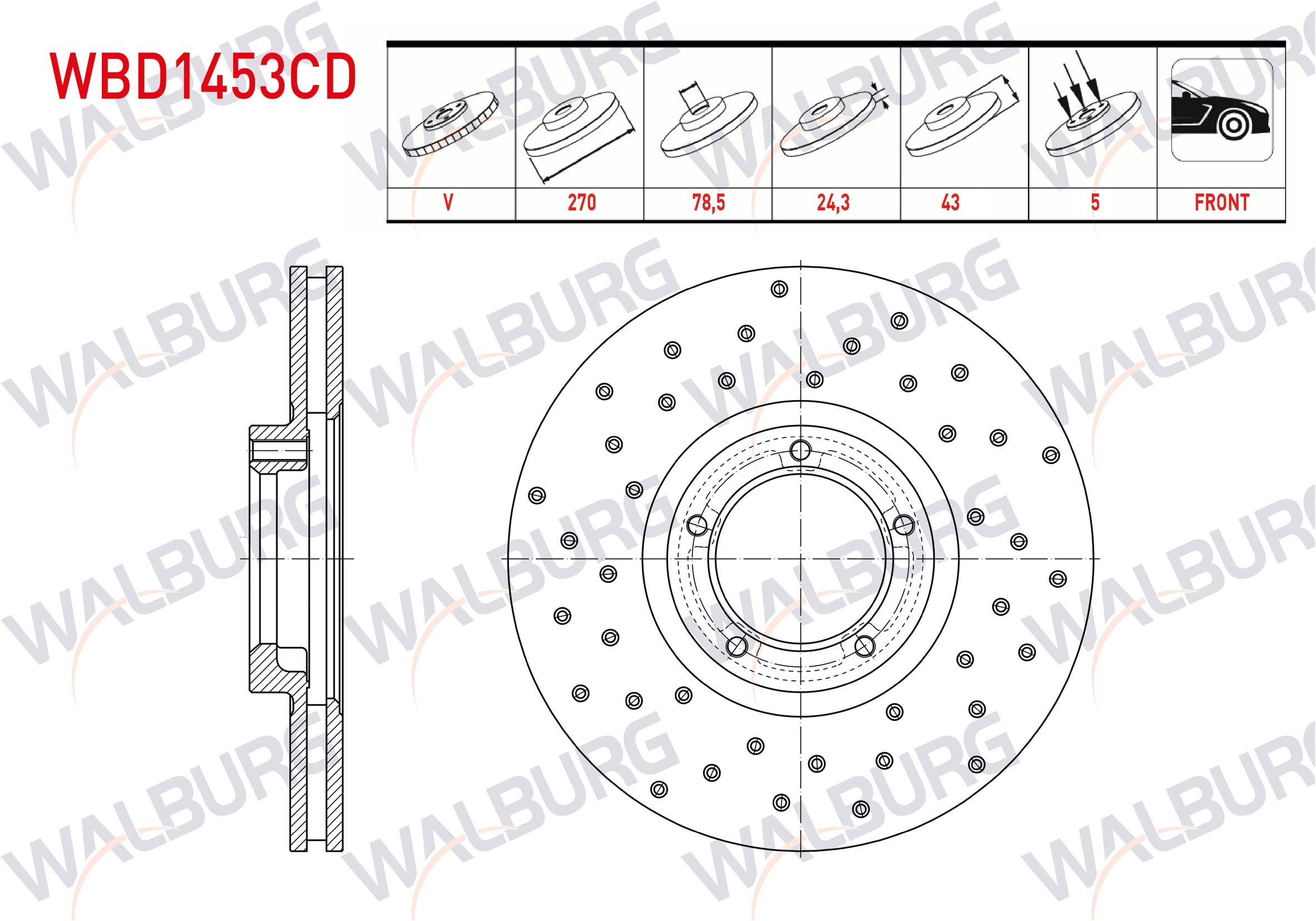 FREN DISKI ON HAVALI KAPLAMALI PERFORMANS DELIKLI 5 BJN 270X24,3X78,5X43 FORD TRANSIT (T15) 2.5 DI 1994-2000