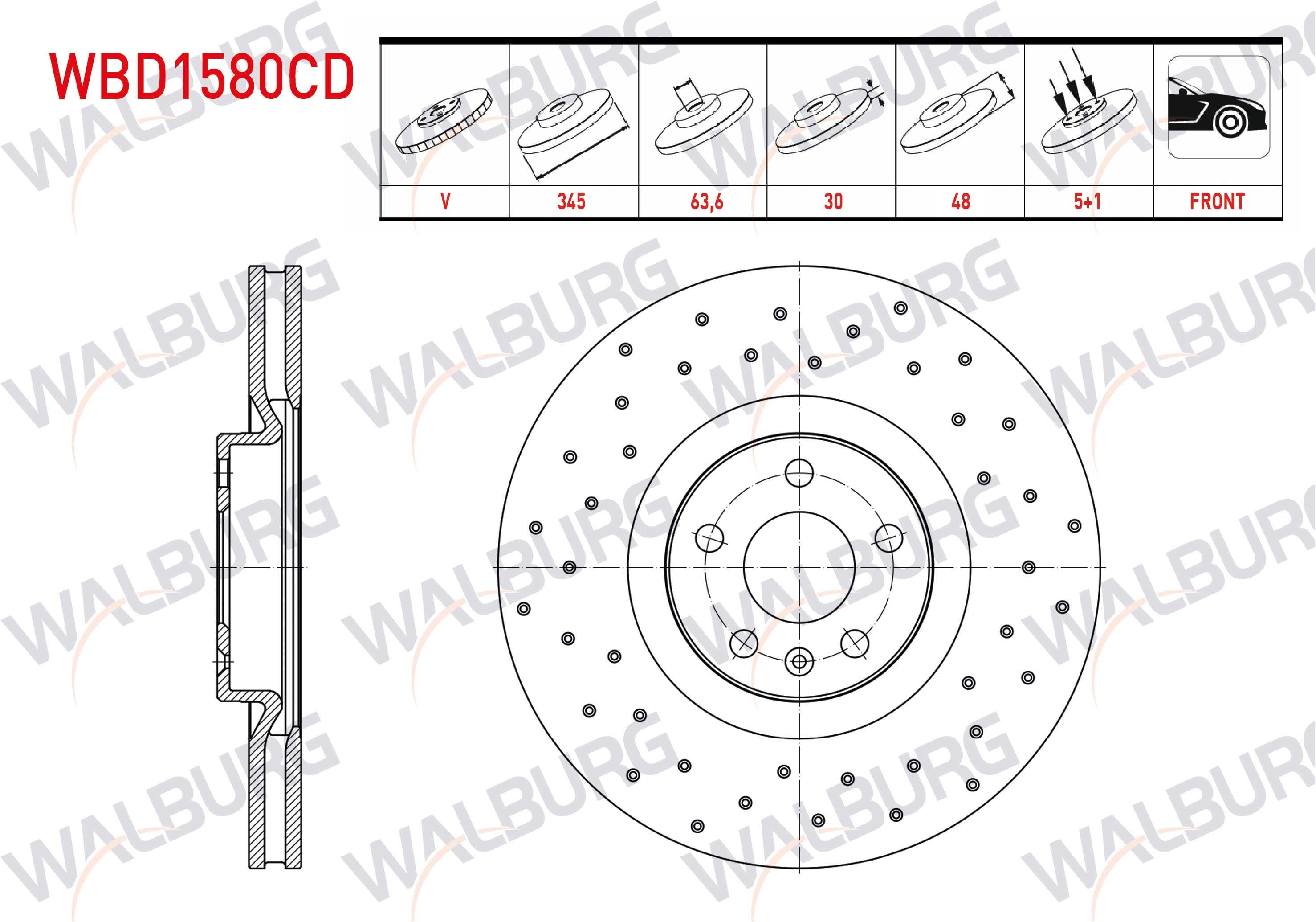 FREN DISKI ON HAVALI KAPLAMALI PERFORMANS DELIKLI 5 BJN 345X30X63,6X48 18 JANT VOLVO S90 II 2016-/ XC40 2018-/ XC60 2015-/ XC90 II 2015-
