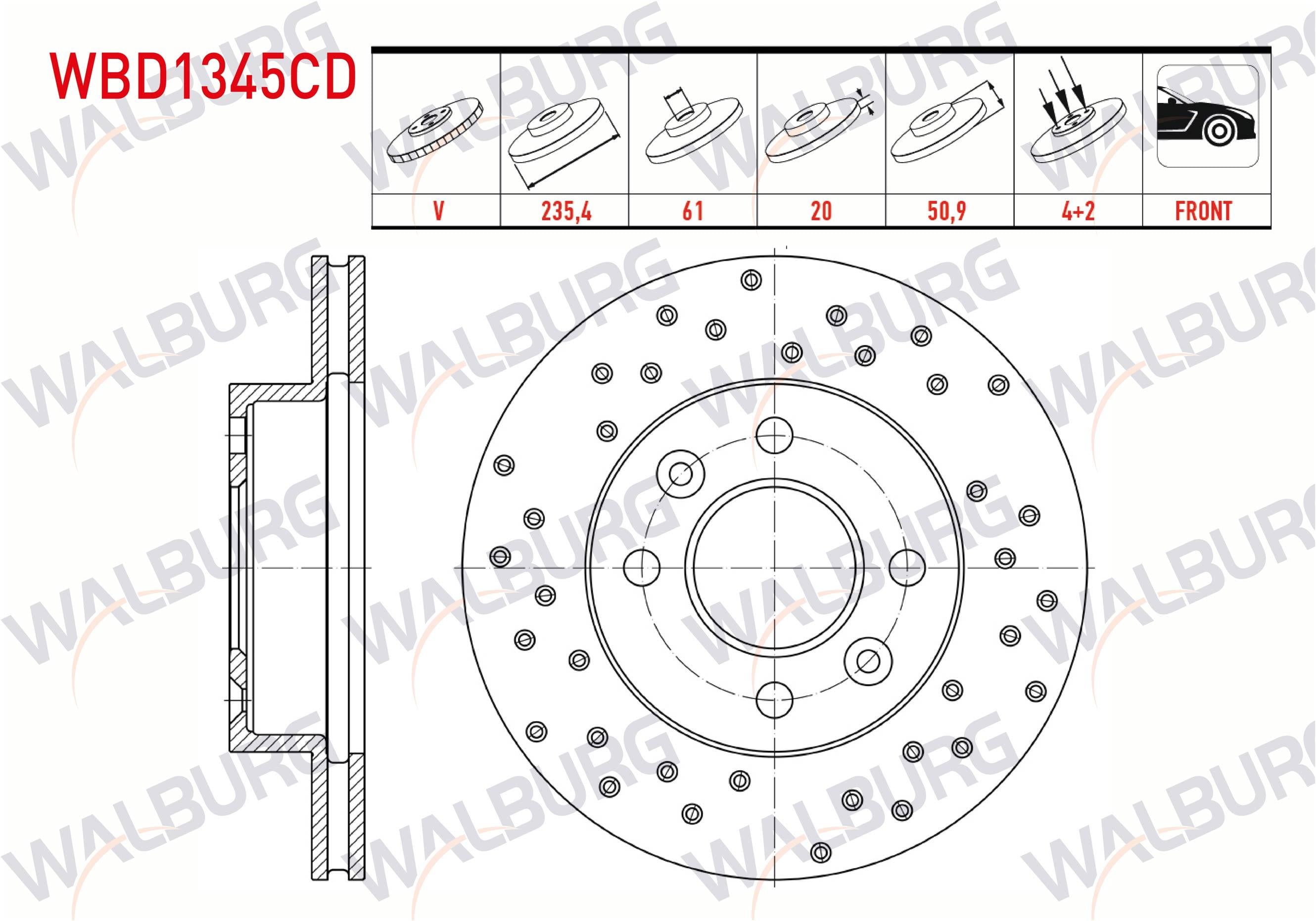 FREN DISKI ON HAVALI KAPLAMALI PERFORMANS DELIKLI 4 BJN 235X20X61X50,9 DACIA SOLENZA 1.4i 2003-