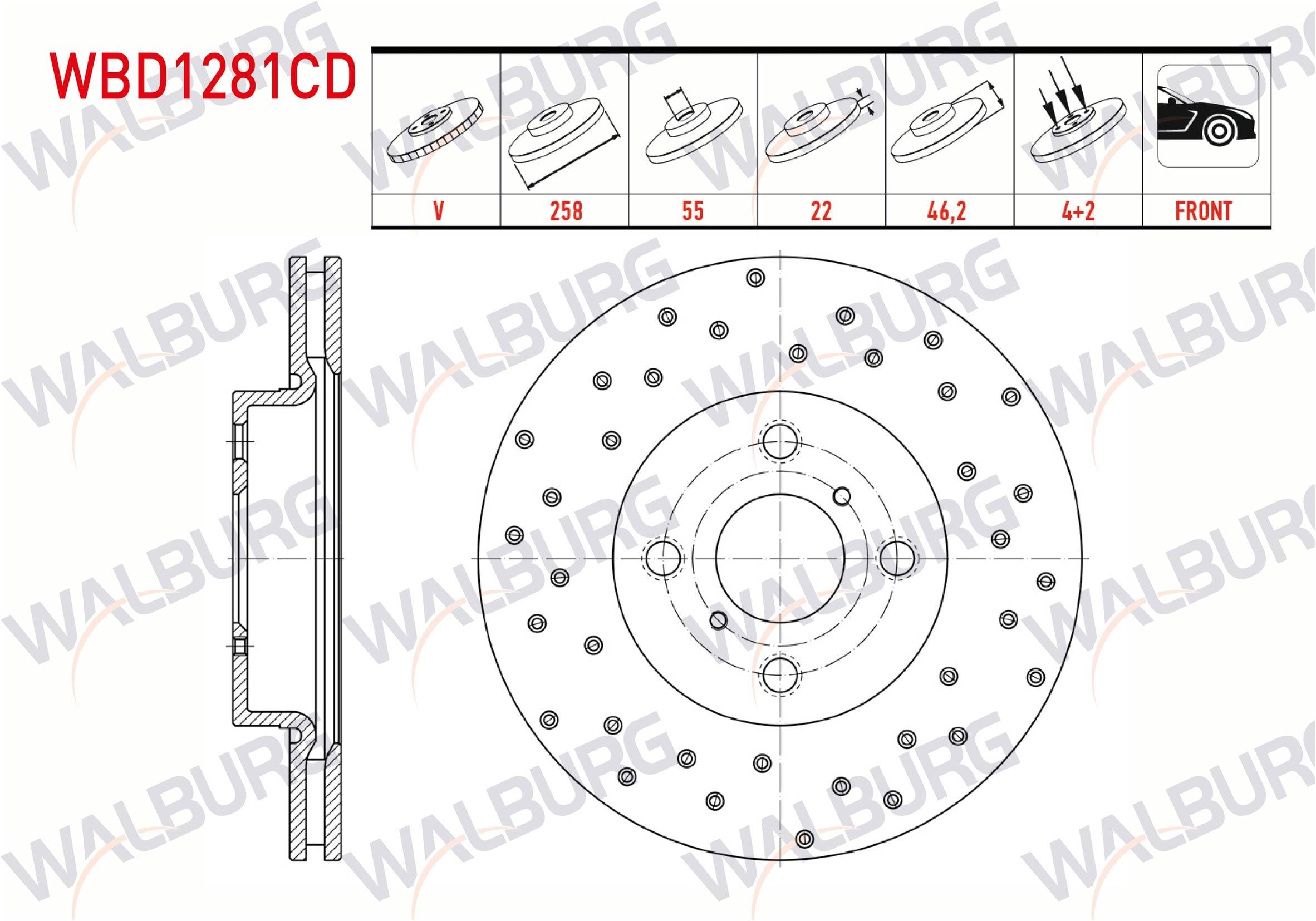 FREN DISKI ON HAVALI KAPLAMALI PERFORMANS DELIKLI TOYOTA YARIS (P9) 1.3 VVT-I 4 BIJON 258X22X55X46,2 2006-2010