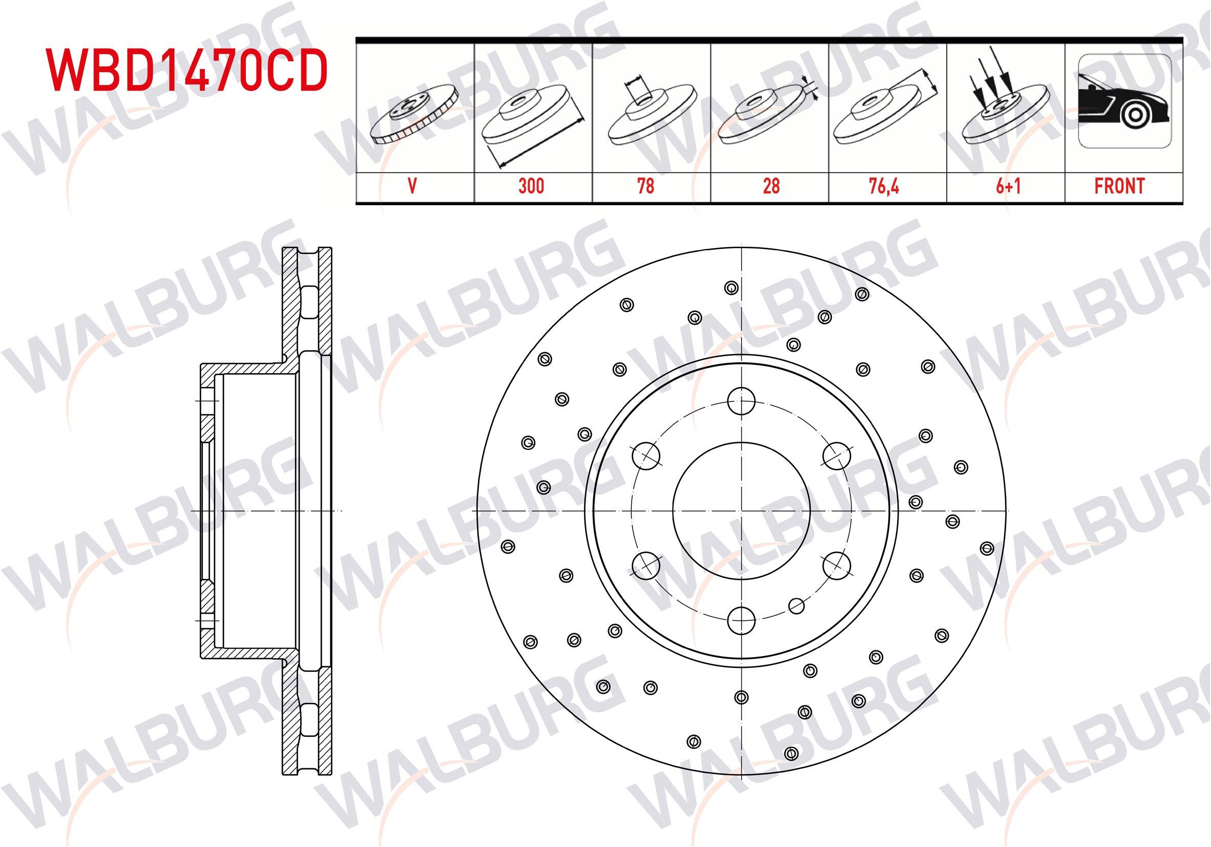 FREN DISKI ON HAVALI KAPLAMALI PERFORMANS DELIKLI 6 BJN 300X28X78X76,4 IVECO DAILY IV (35S11–35S13-35S15–35S18) 2.3 D 2006-2011