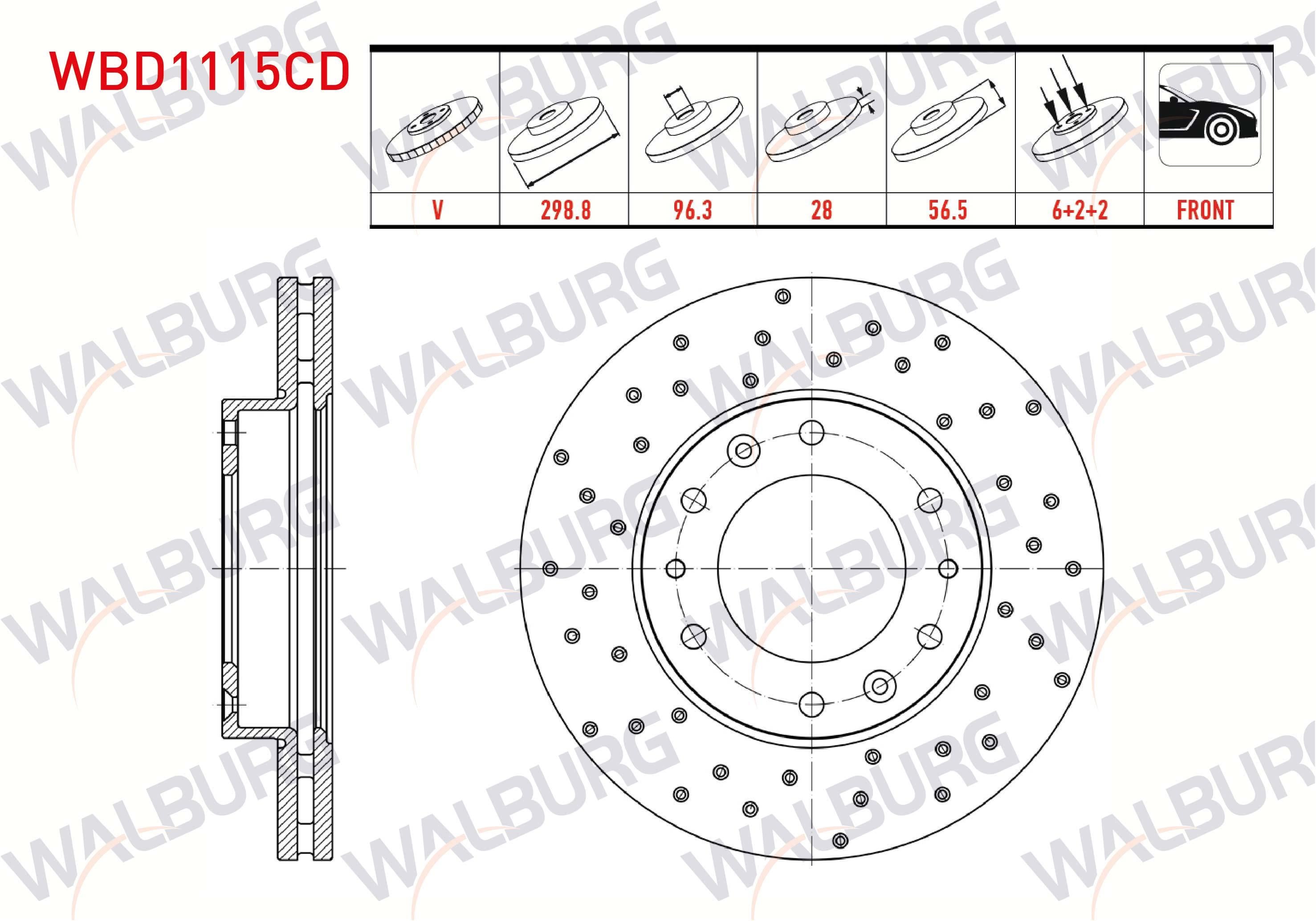 FREN DISKI ON HAVALI KAPLAMALI PERFORMANS DELIKLI 6 BJN 298,8X28X96,3X56,5 HYUNDAI H350 2.5 CRDI 2015-
