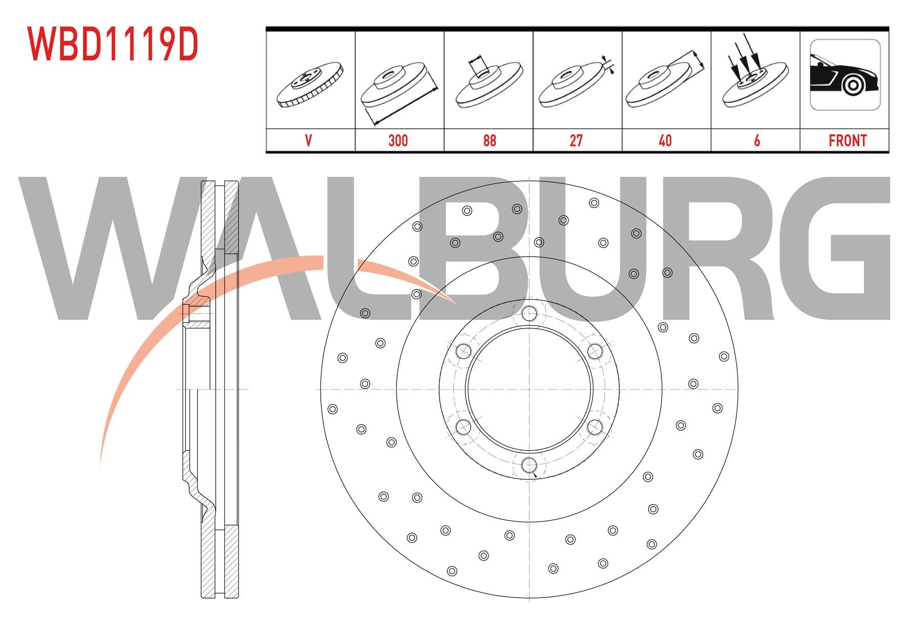 FREN DISKI ON HAVALI PERFORMANS DELIKLI 6 BJN 300X27X88X40 ISUZU D-MAX 2.5 D 2012-