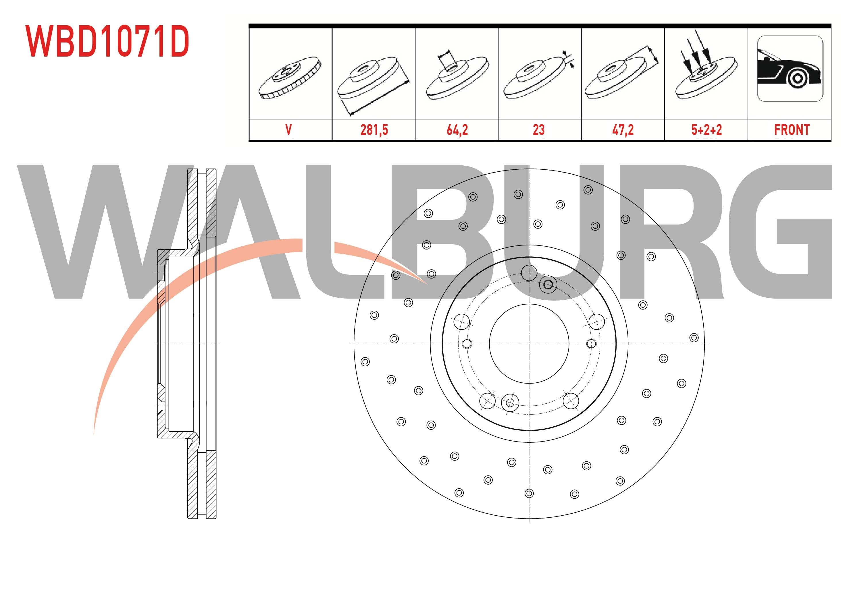 FREN DISKI ON HAVALI PERFORMANS DELIKLI 5 BJN 281,5X23X64,2X47,2 HONDA CIVIC VIII 05-12/CIVIC VII 1.6i - 1.8 I-VTEC - 2.0 I-VTEC 00-06/CIVIC IX 1.6i-1.4 12-16/CIVIC X 1.0 1.6 iVTEC 16- /CR-V II 02-06