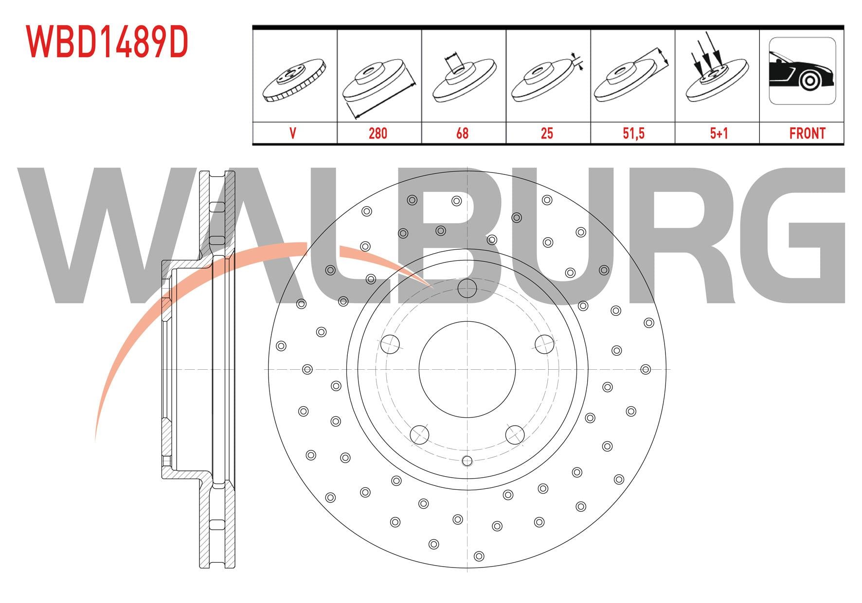 FREN DISKI ON HAVALI PERFORMANS DELIKLI 5 BJN 280X25X68X51,5 MAZDA 3 (BM) 1.5 SkyActive-D - 1.5 SkyActive-G 2013- / CX-3 (DK) 1.5 SkyActive-D 2016-