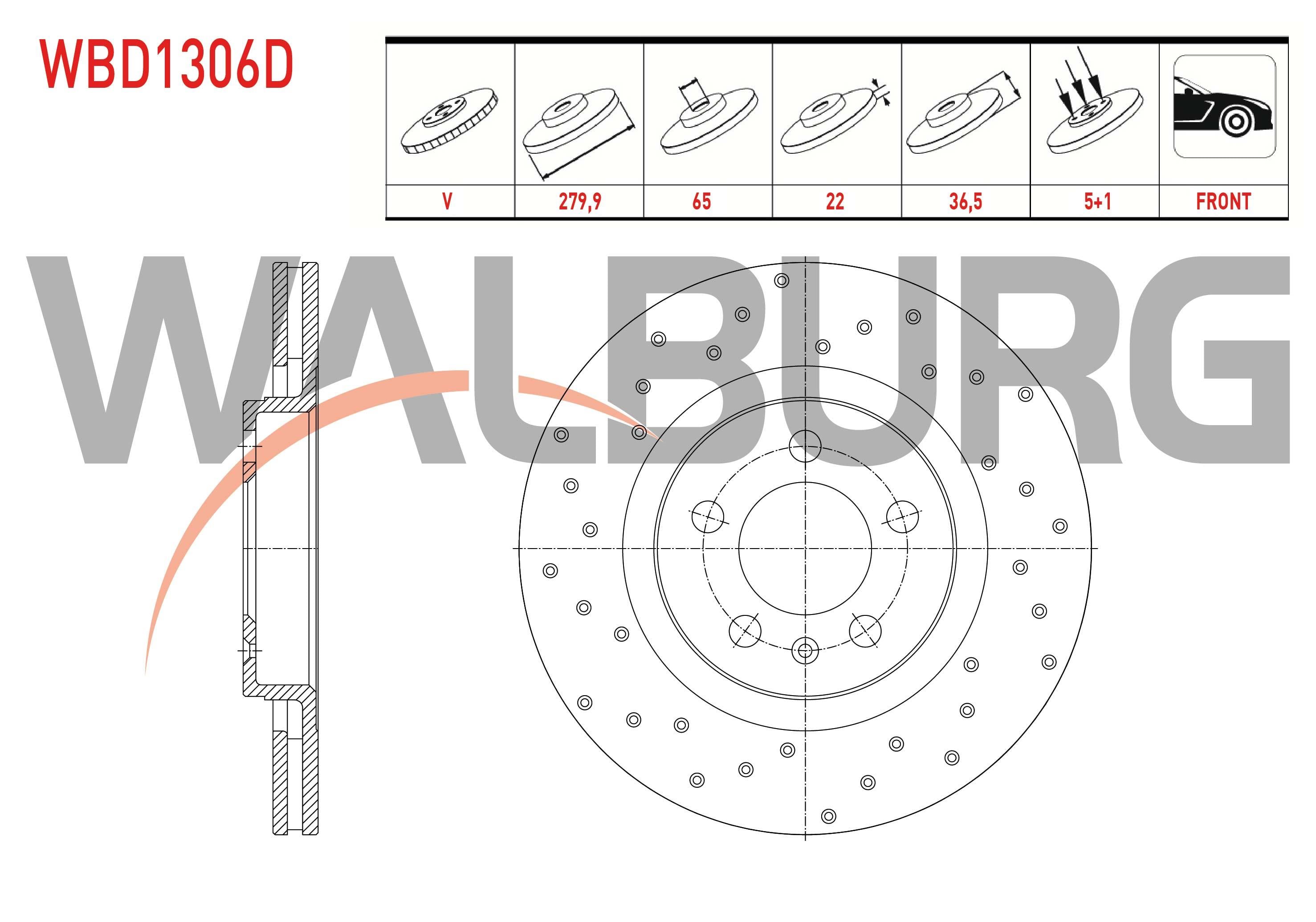 FREN DISKI ON HAVALI PERFORMANS DELIKLI 5 BJN 279,9X22X65X36,5 GOLF IV 1.4i 16v-1.6i 16v 97-05/BORA 1.4i 16v-1.9 TDI 98-05/A3 1.8-1.9 TDI 96-03/LEON 1.4 16v-1.9 TDI 99-06/OCTAVIA 1.4i 16v-1.6i 96-04