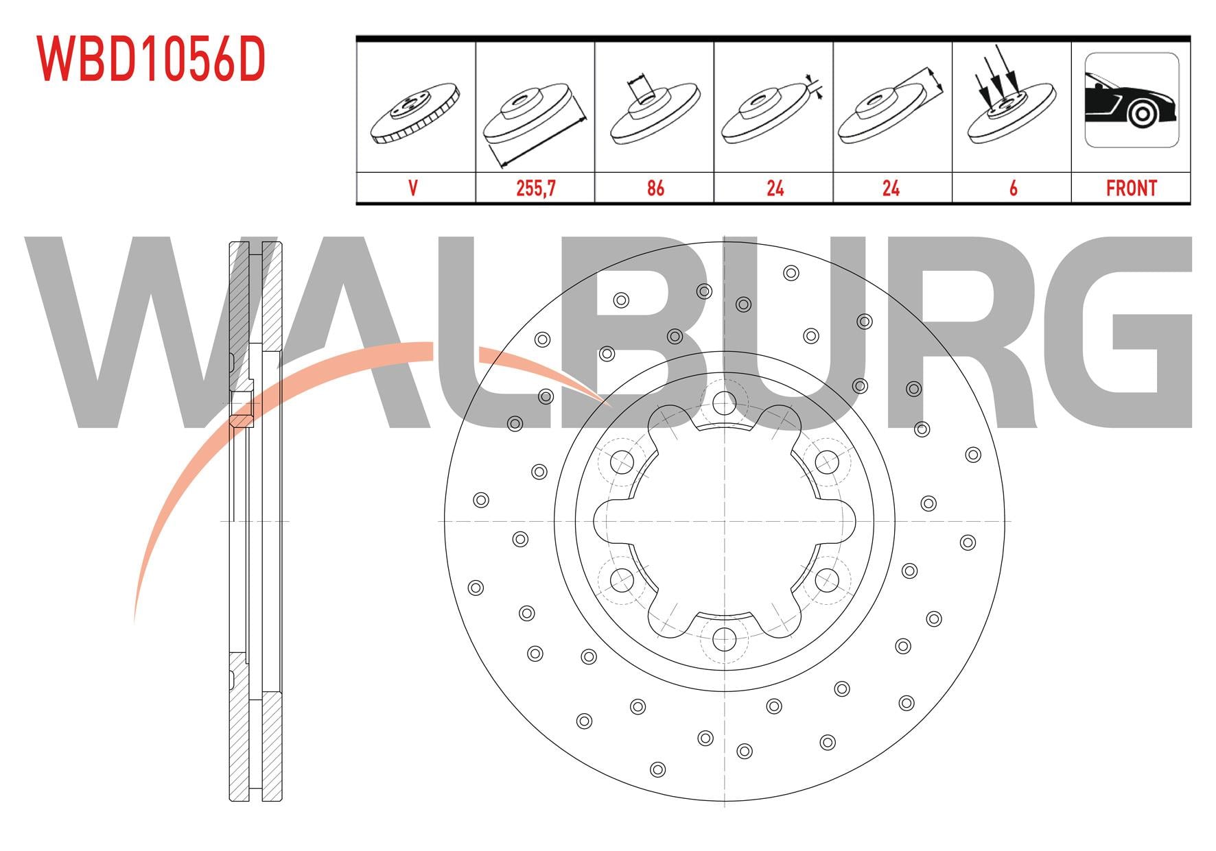 FREN DISKI ON HAVALI PERFORMANS DELIKLI 6 BJN 255,7X24X86X24 FORD RANGER 2.5 TDCI - 2.2 TDCI - 3.0 TDCI 4X4 2002-2006 / MAZDA B SERISI (UN) 2.5 D 1998-2006