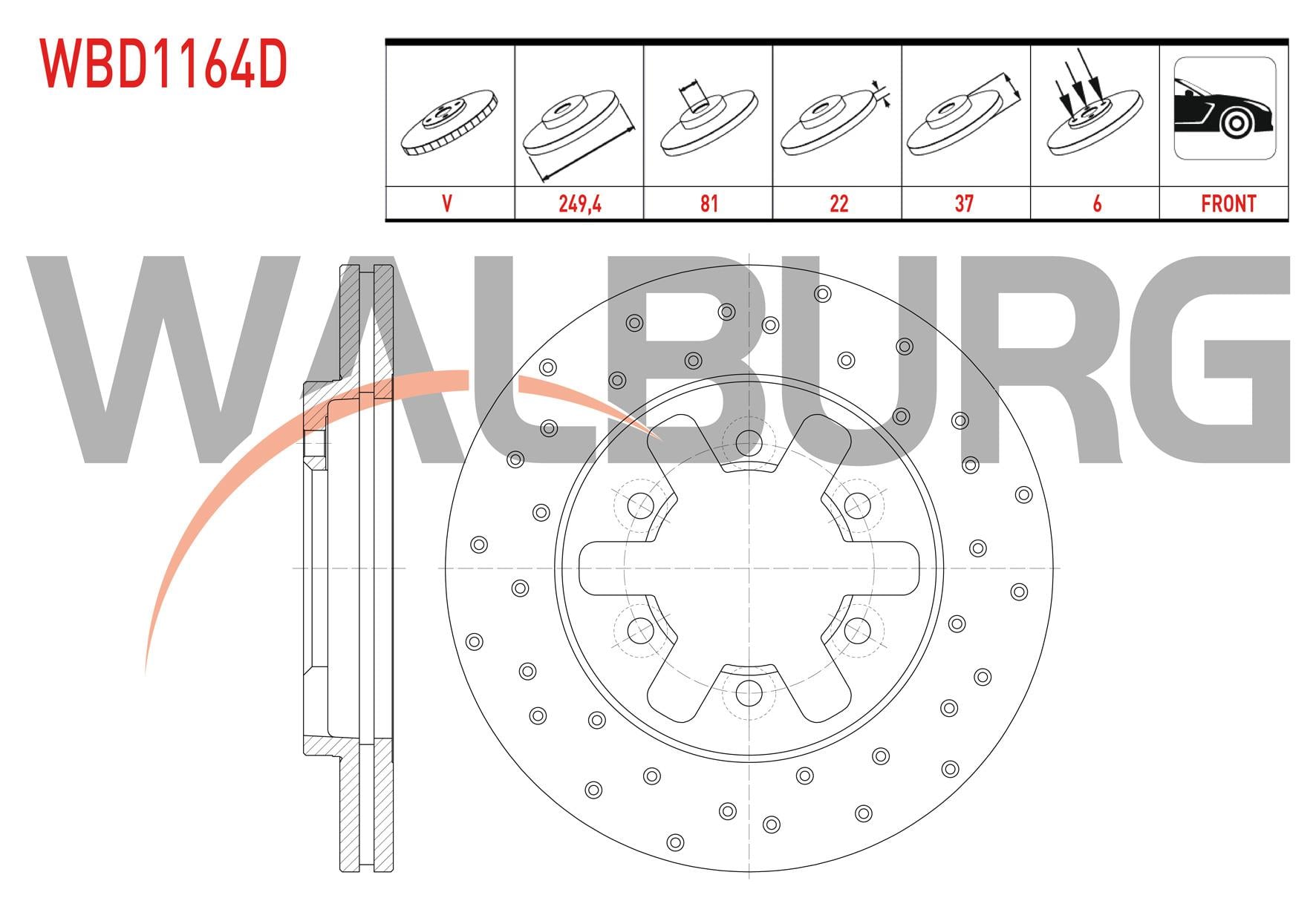 FREN DISKI ON HAVALI PERFORMANS DELIKLI 6 BJN 249,4X22X81X37 NISSAN PICK UP (D21) 2.5 D 1985-1998 / PICK UP (D22) 2.5 D 1998-