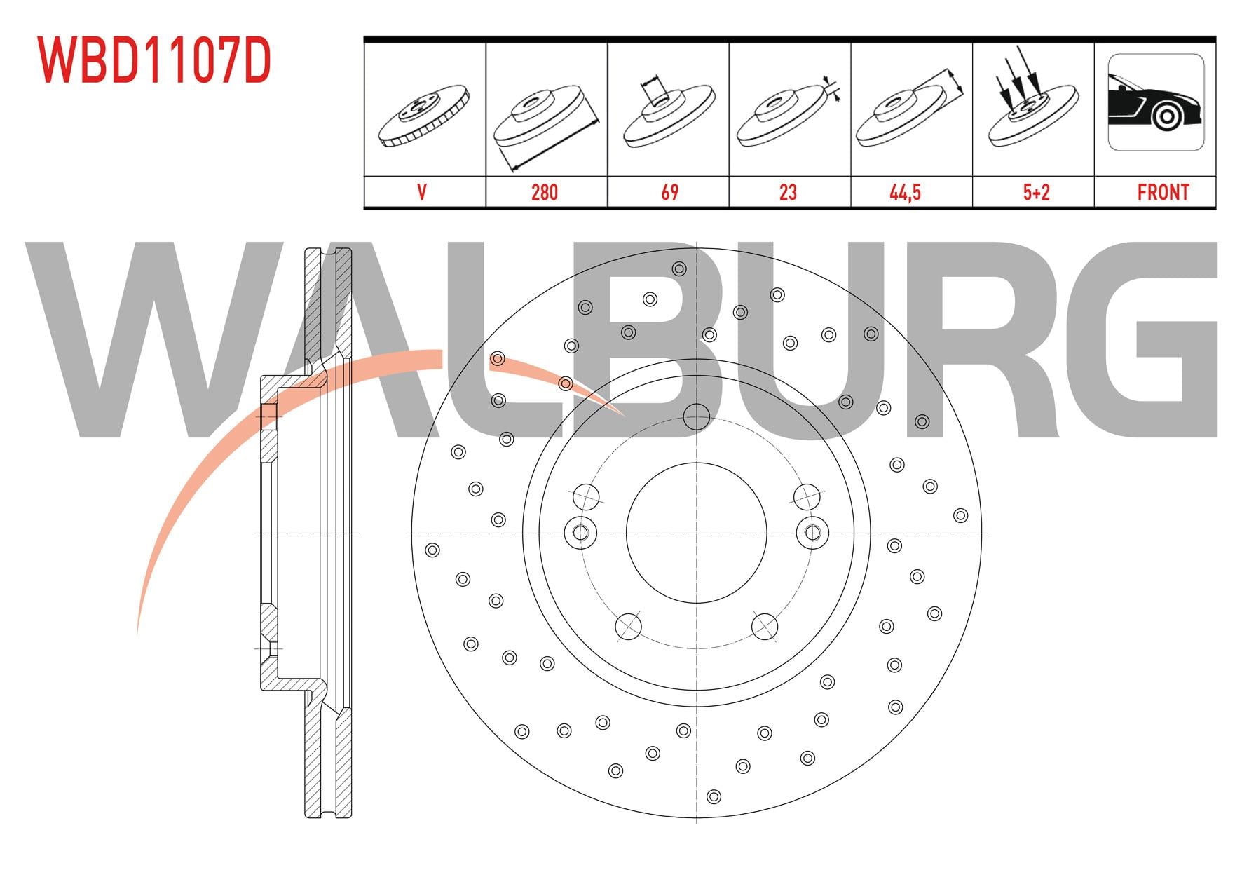 FREN DISKI ON HAVALI PERFORMANS DELIKLI 5 BJN 280X23X69X44,5 HYUNDAI ELANTRA 1.6 D-CVVT-1.6 CRDI 2011-2015/ ELANTRA 1.6 CRDI - 1.6 D-CVVT 2015-/ KIA CEED 1.6 CVVT - 1.6 GDI 2012-