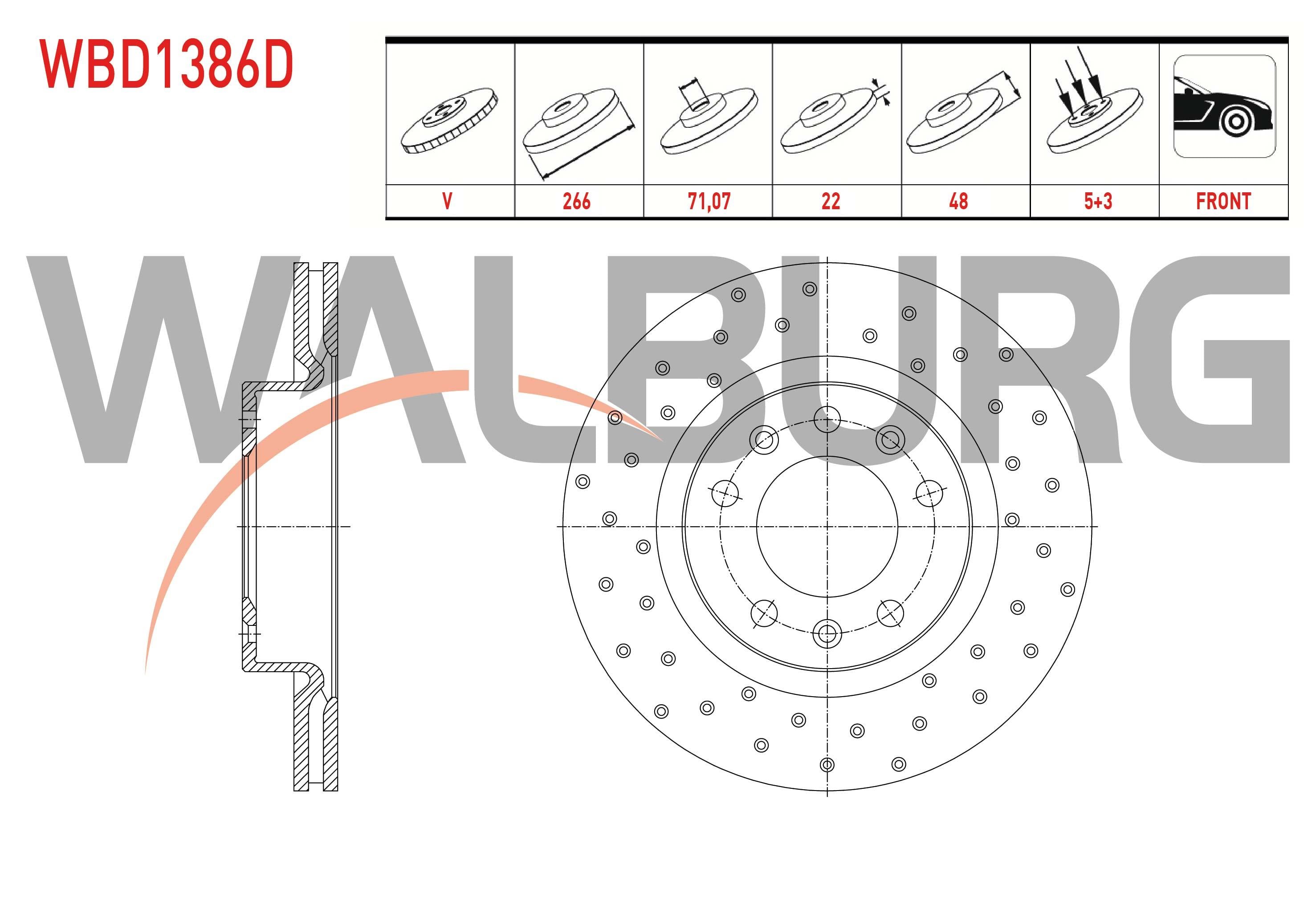 FREN DISKI ON HAVALI PERFORMANS DELIKLI 5 BJN 266X22X71,07X48 PEUGEOT 308 II 1.2 VTI - 1.2 THP - 1.6 THP  - 1.6 HDI 2014
