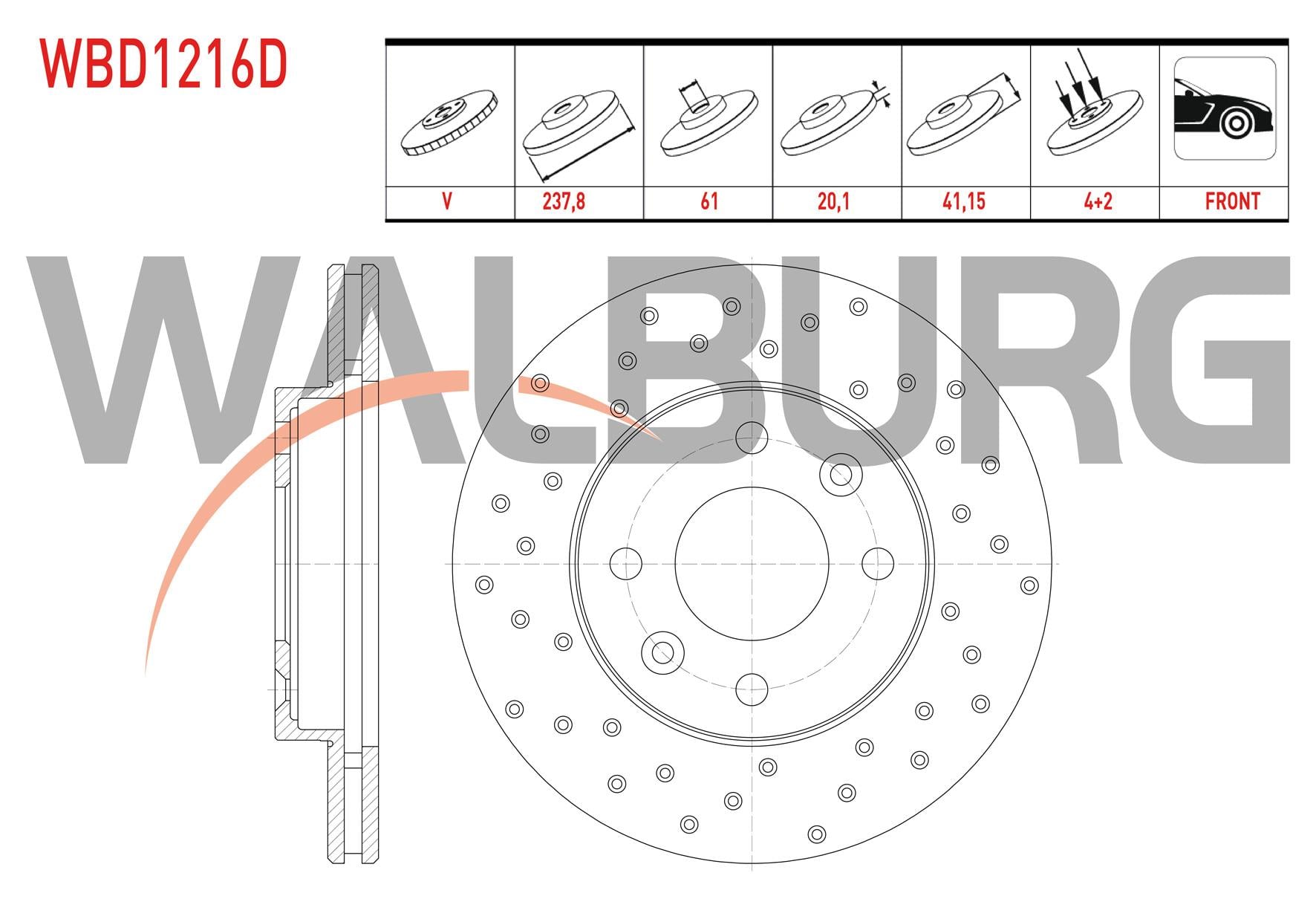 FREN DISKI ON HAVALI PERFORMANS DELIKLI 4 BJN 237,8X20,1X61X41,15 RENAULT KANGOO 1.5 DCI 98-08/ CLIO II 1.2i - 1.4i - 1.6i 98-05 / SYMBOL II 1.4 - 1.5 DCI 08-12/ MEGANE I 1.4 16v 96-03/ R 19 1.6 98-08