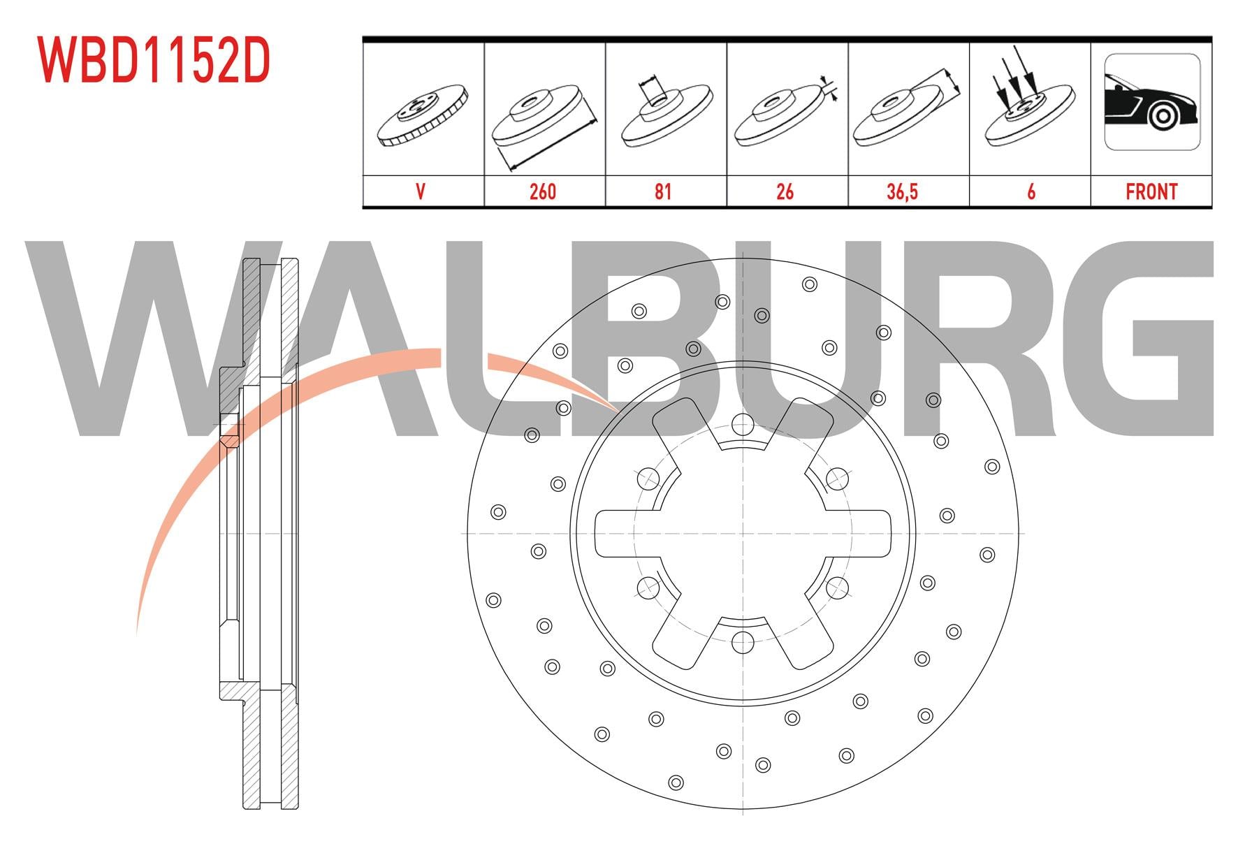 FREN DISKI ON HAVALI PERFORMANS DELIKLI 6 BJN 260X26X81X36,5 NISSAN PICK UP (D22) 2.5 D 4X4 1998- /  PICK UP (D22) 2.5 DI 4X4 1998-