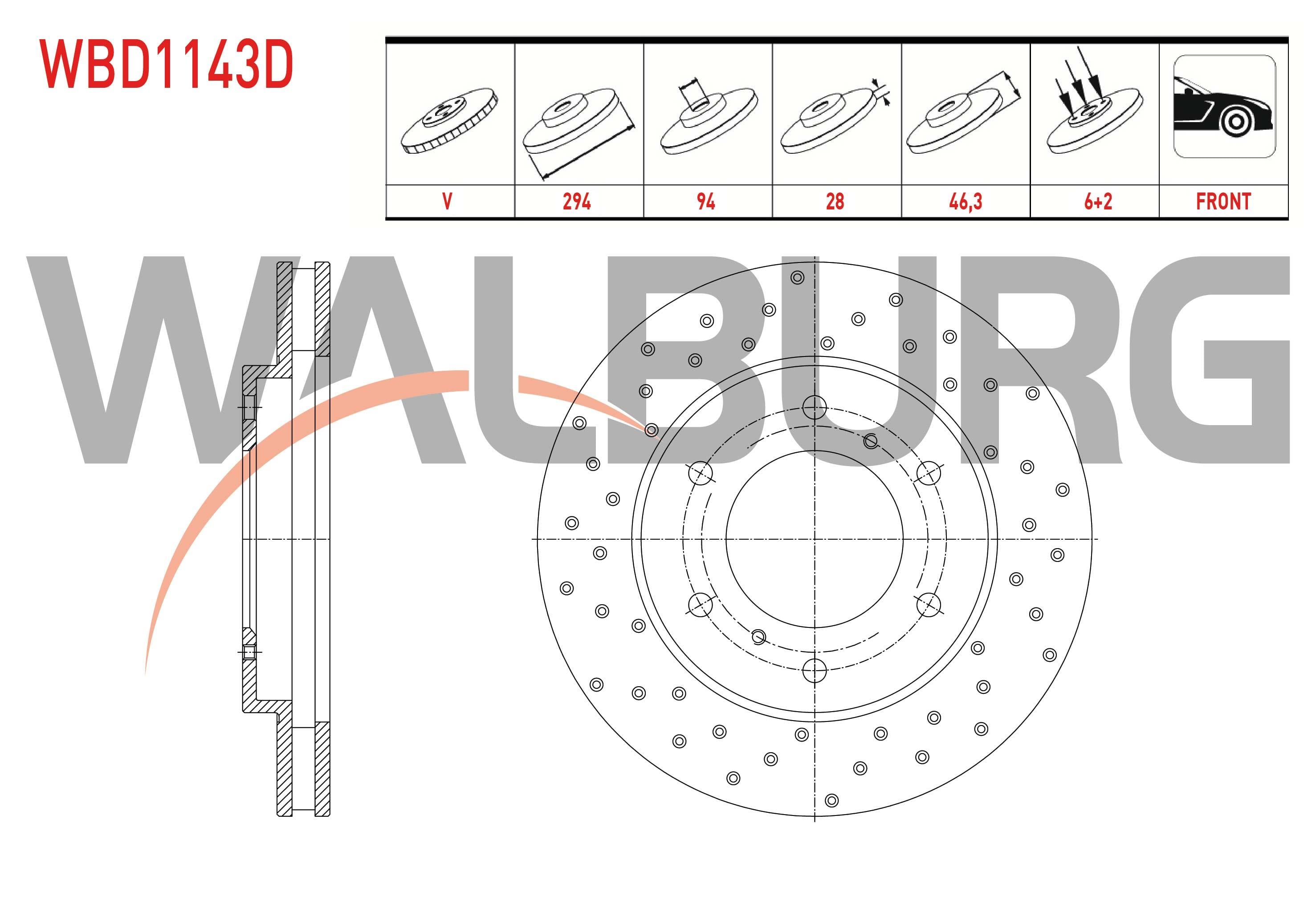 FREN DISKI ON HAVALI PERFORMANS DELIKLI 6 BJN 294X28X94X46,3 MITSUBISHI L 200 (KA_T, KB_T) 2.5 2005-2015 / L 200 (KJ_, KK_, KL_) 2.2 2.4 2.5 DI-D 4WD 2014- / FIAT FULLBACK PICK-UP 4X4 2016-