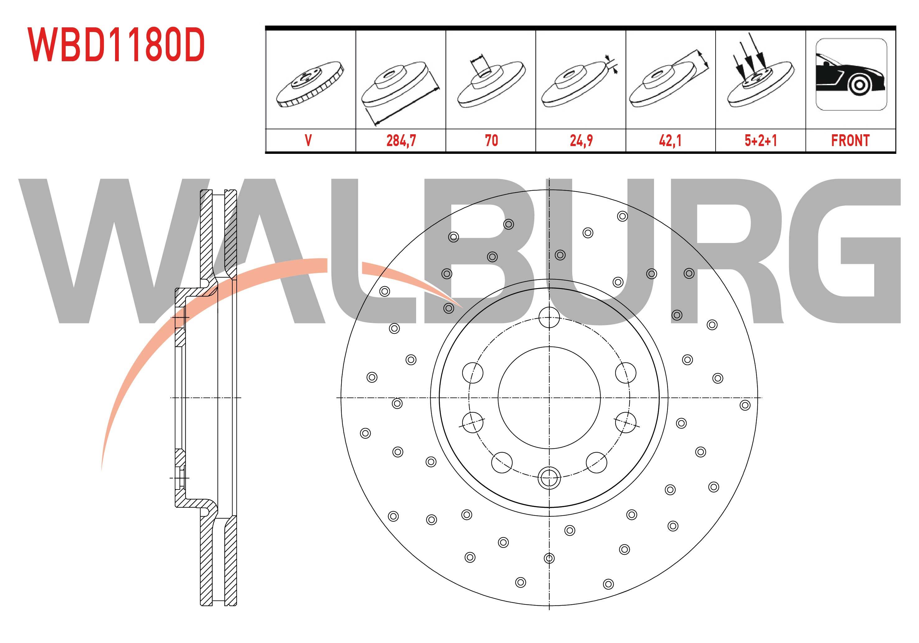 FREN DISKI ON HAVALI PERFORMANS DELIKLI 5 BJN 284,7X24,9X70X42,1 OPEL VECTRA C 1.6 16v 2002-2008/ VECTRA C 1.8 16v 2002-2008/ VECTRA C 1.9 CDTI 2002-2008/ VECTRA C 2.2 16v 2002-2008/