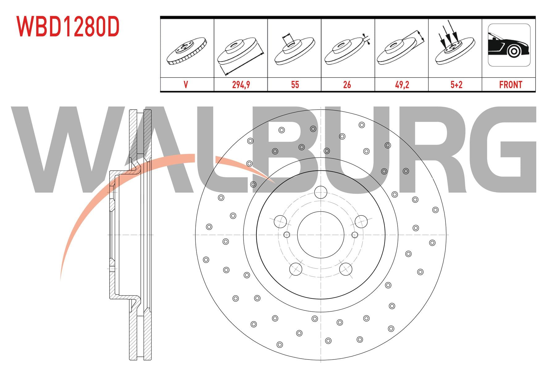FREN DISKI ON HAVALI PERFORMANS DELIKLI 5 BJN 294,9X26X55X49,2 TOYOTA AVENSIS (T25) 2.0 D-4D 2003-2008