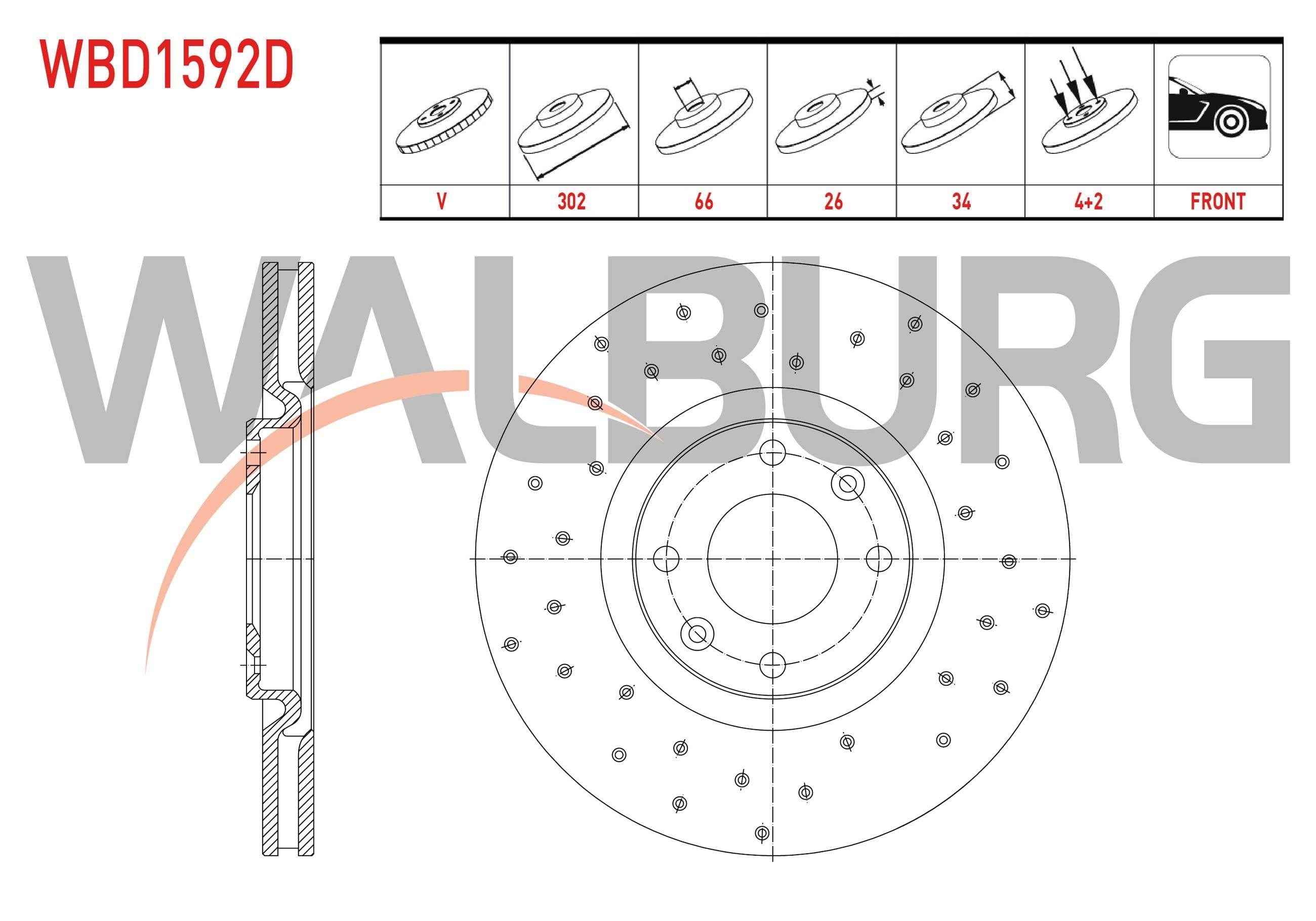 FREN DISKI ON HAVALI PERFORMANS DELIKLI 4 BJN 302X26X66X34 C4 - DS4 - DS5 1.6 THP 2011-/ OPEL CORSA F 1.2 - 1.5 D 2019-/ PEUGEOT 208 1.2 - 1.4 HDI 2012-/ 2008 1.5 BlueHDI 2018- / 308 II 1.6 THP 2014-