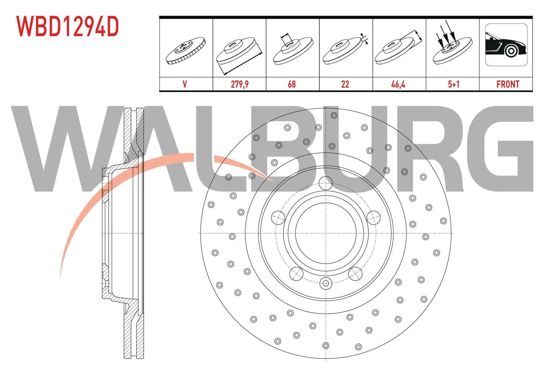FREN DISKI ON HAVALI PERFORMANS DELIKLI 5 BJN 279,9X22X68X46,4 VOLKSWAGEN PASSAT 1.6-1.8-1.8T-1.9 TDI-2.5 TDI 96-00 / AUDI A4 1.6-1.8-1.8T-1.9 TDI-2.5 TDI 94-01 / A4 1.6-1.8-1.9 TDI-2.0 00-04
