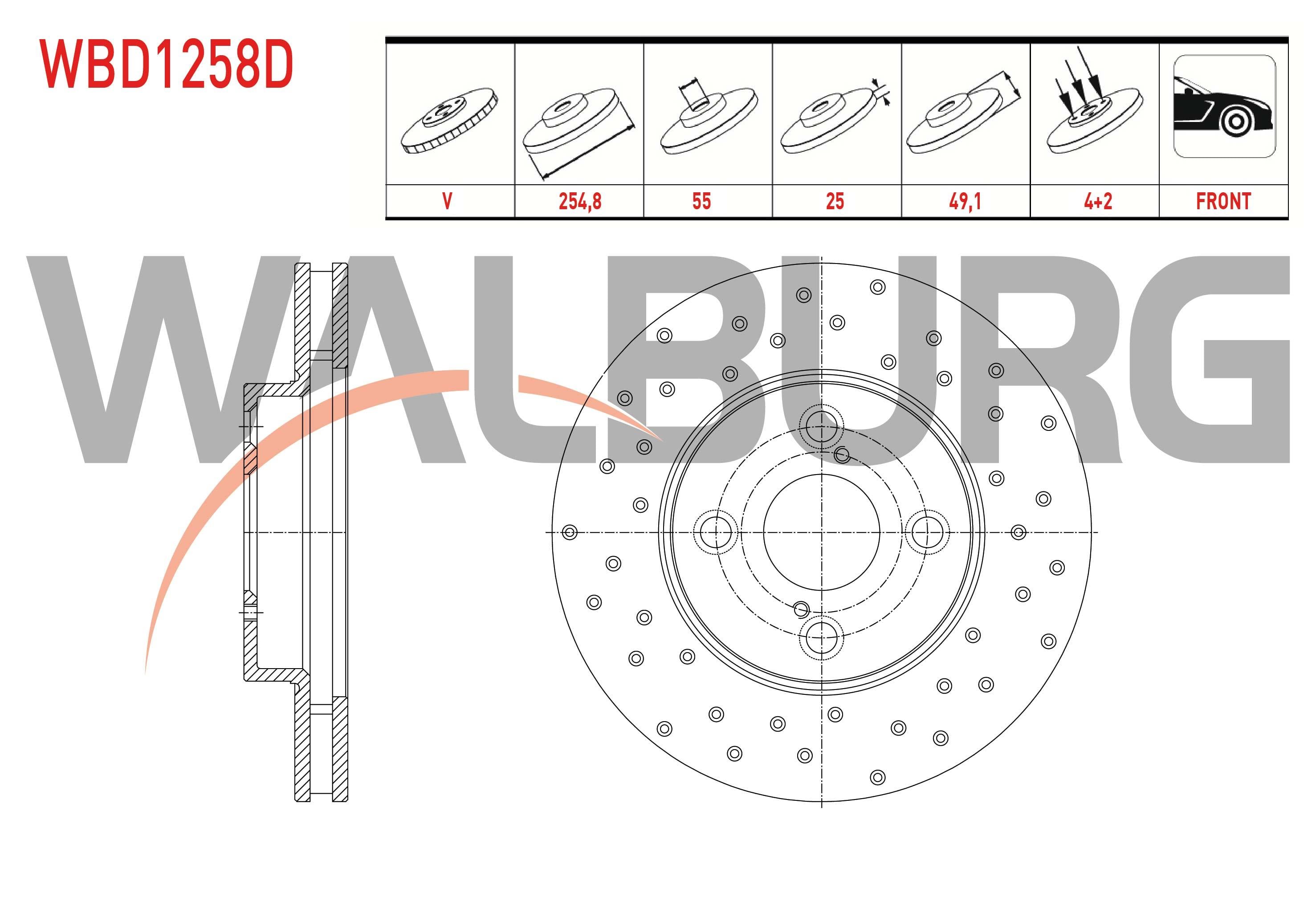 FREN DISKI ON HAVALI PERFORMANS DELIKLI 4 BJN 254,8X25X55X49,1 TOYOTA COROLLA (_E12_) 1.4 VVT-I 2002-2007 / TOYOTA COROLLA (_E12_) 1.6 VVT-I 2002-2007 /  COROLLA (_E12_) 1.8 VVT-I 2002-2007