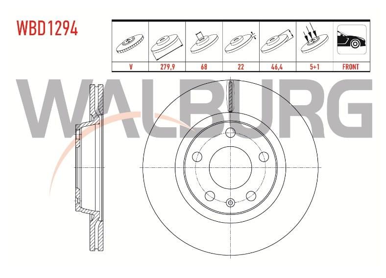 FREN DISKI ON HAVALI VOLKSWAGEN PASSAT (3B2) 1.6 5 BIJON 279,9X22X68X46,4 1996-2000 4E0615601E 8E0615301P