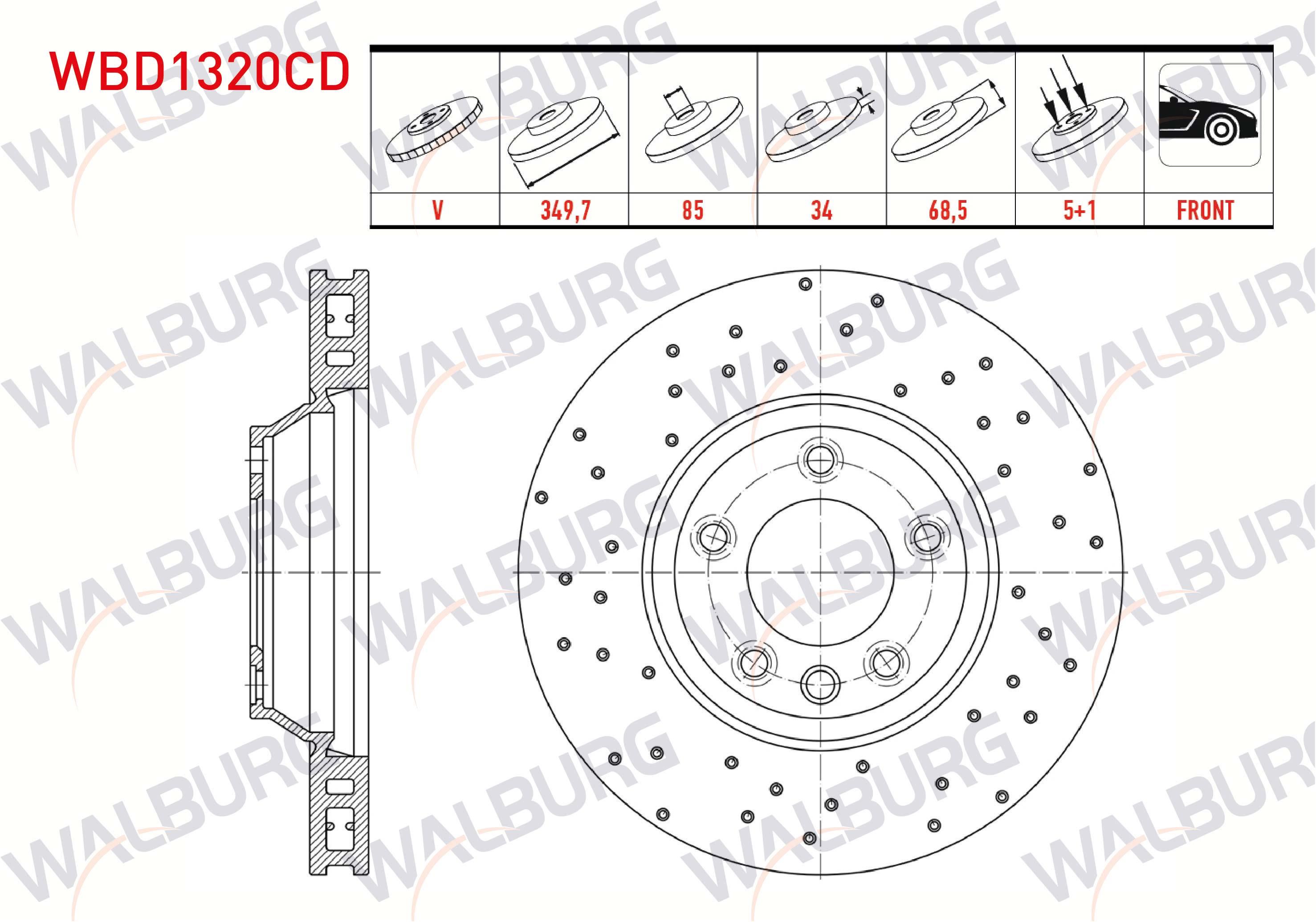 FREN DISKI ON SAG HAVALI KAPLAMALI PERFORMANS DELIKLI 5 BJN 18 JANT 349,7X34X85X68,5 VOLKSWAGEN TOUAREG 2.5 R5 TDI-3.2i-4.2 V8-5.0 V10 TDI-3.0 V6 TDI 2002-2010