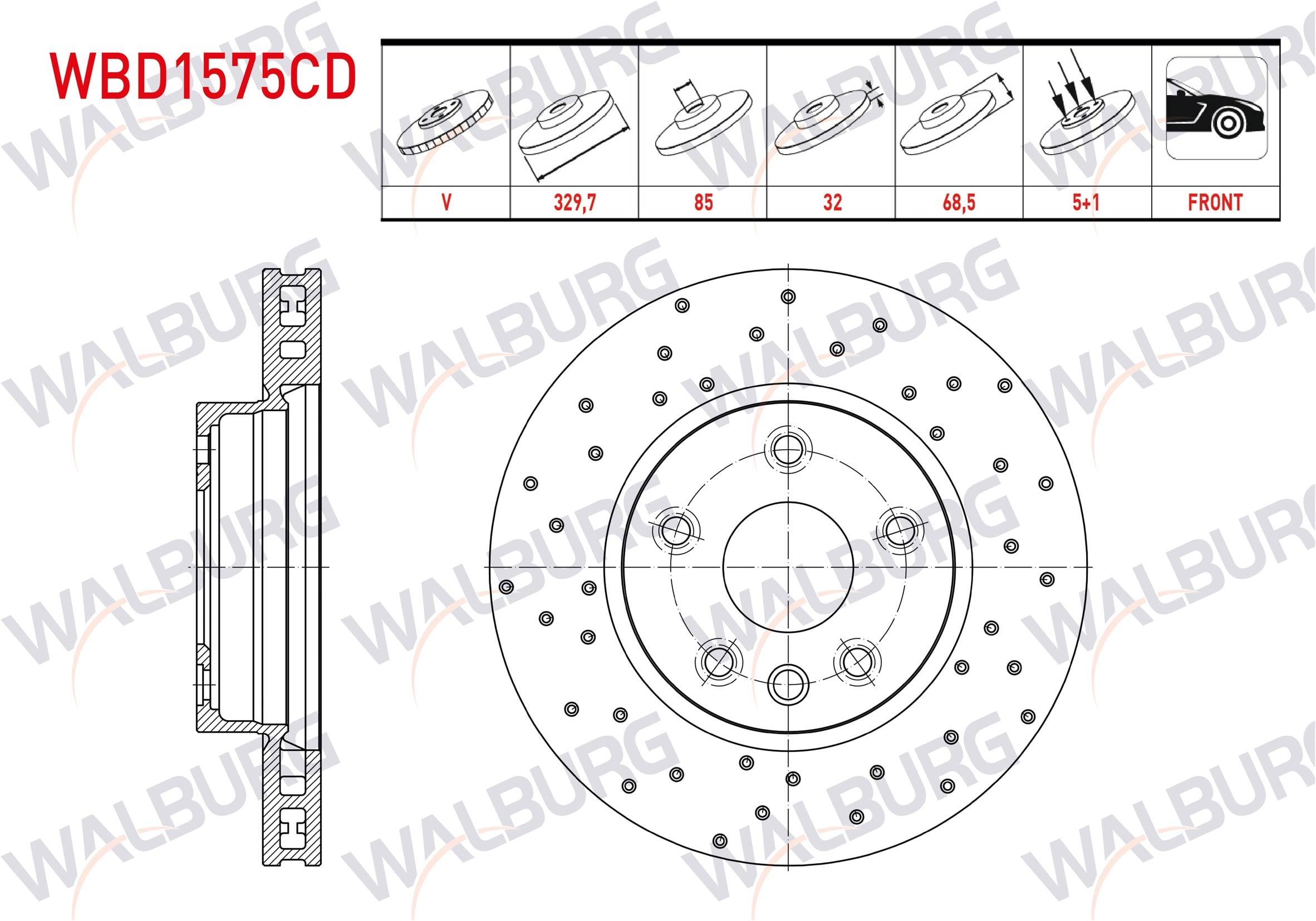 FREN DISKI ON SOL HAVALI KAPLAMALI PERFORMANS DELIKLI 5 BJN 329,7X32X85X68,5 PORSCHE CAYENNE (955) S4.5i V8 2002-2010