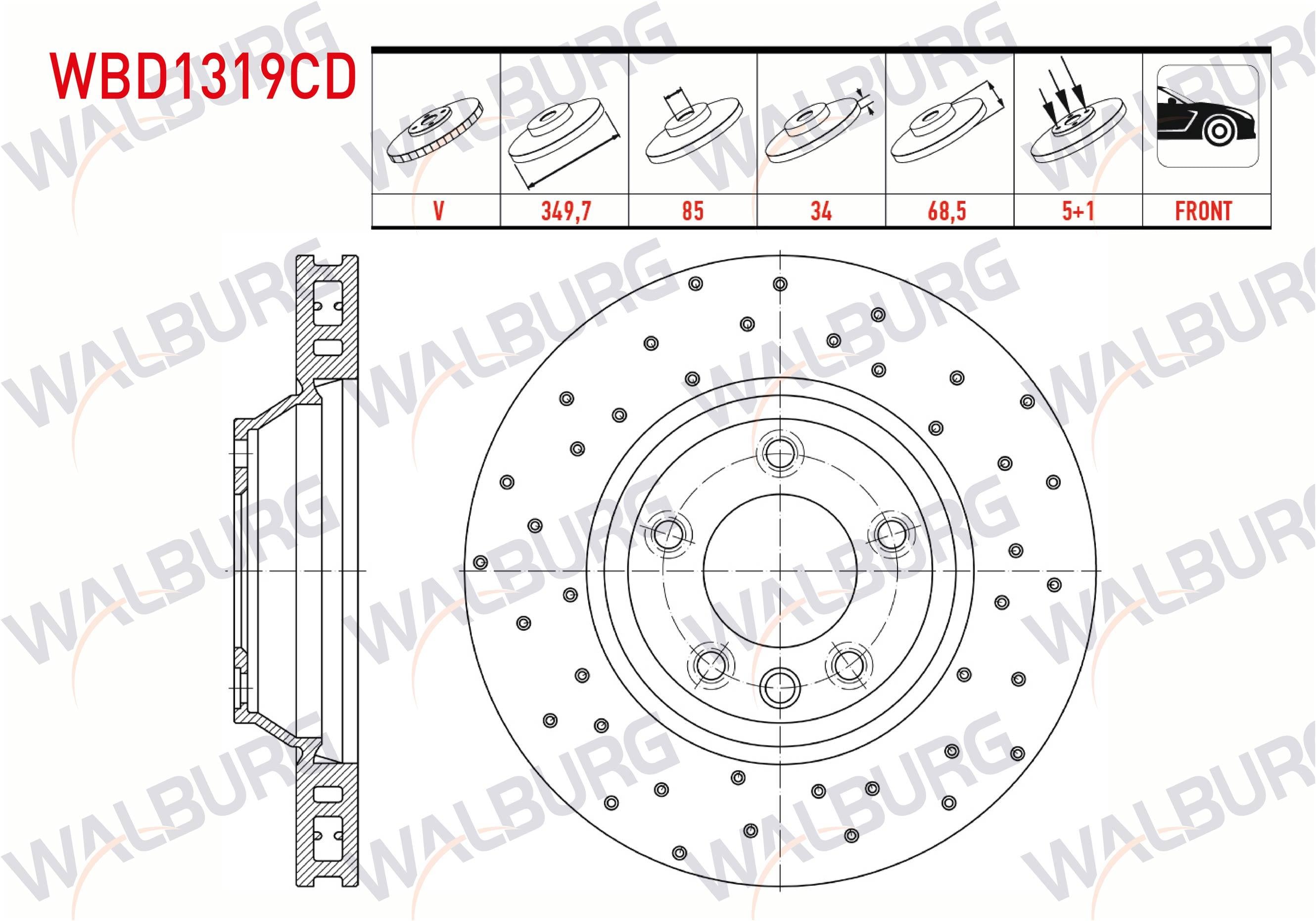 FREN DISKI ON SOL HAVALI KAPLAMALI PERFORMANS DELIKLI 5 BJN 18 JANT 349,7X34X85X68,5 VOLKSWAGEN TOUAREG (7LA,7L6,7L7) 3.2i V6 2002-2010